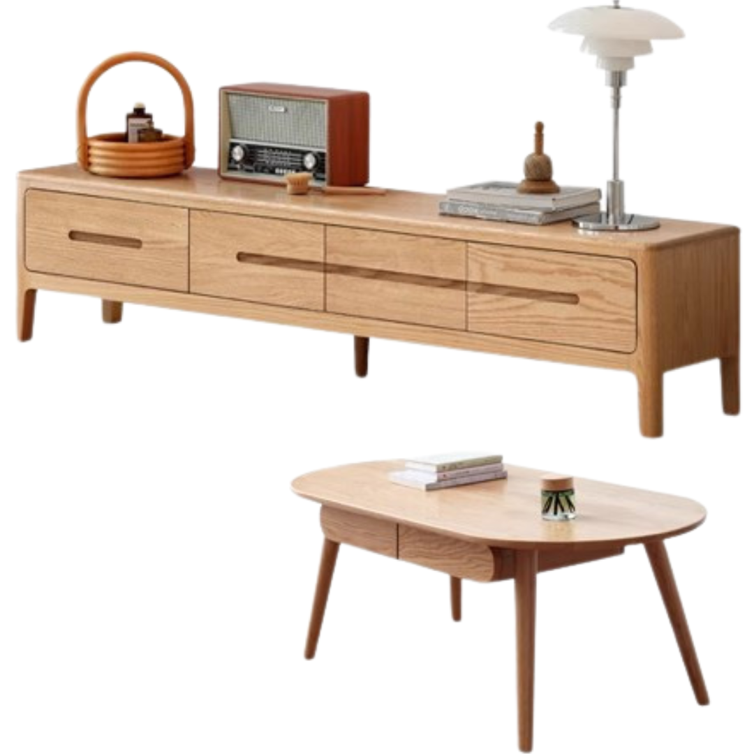 Oak Solid Wood Four-drawer TV Stand.