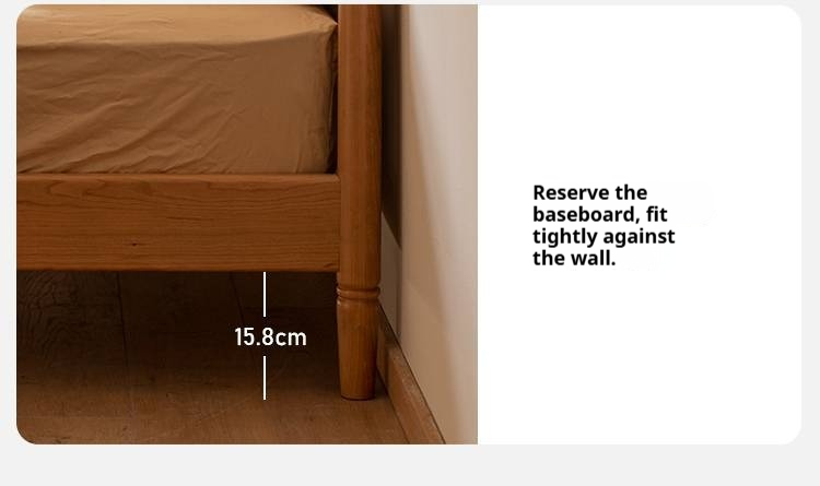 Cherry Solid Wood Rattan Bed Retro