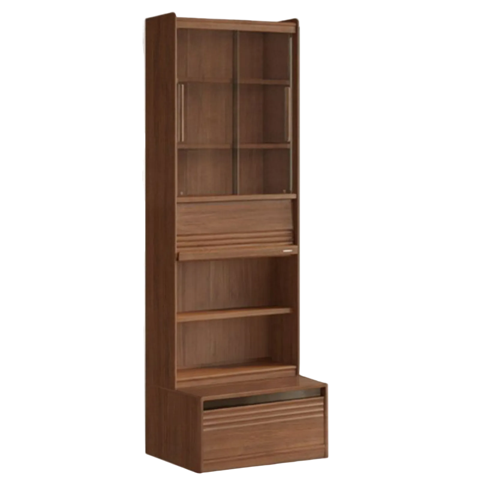 Black Walnut Solid Wood Integrated Wall Bookcase with Floor Display