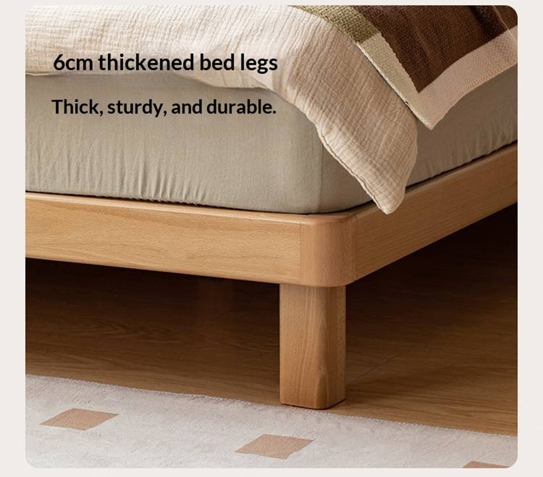 Beech, Rubberwood Solid Wood Platform Bed, Headboard-Free Bed with Flat Edge