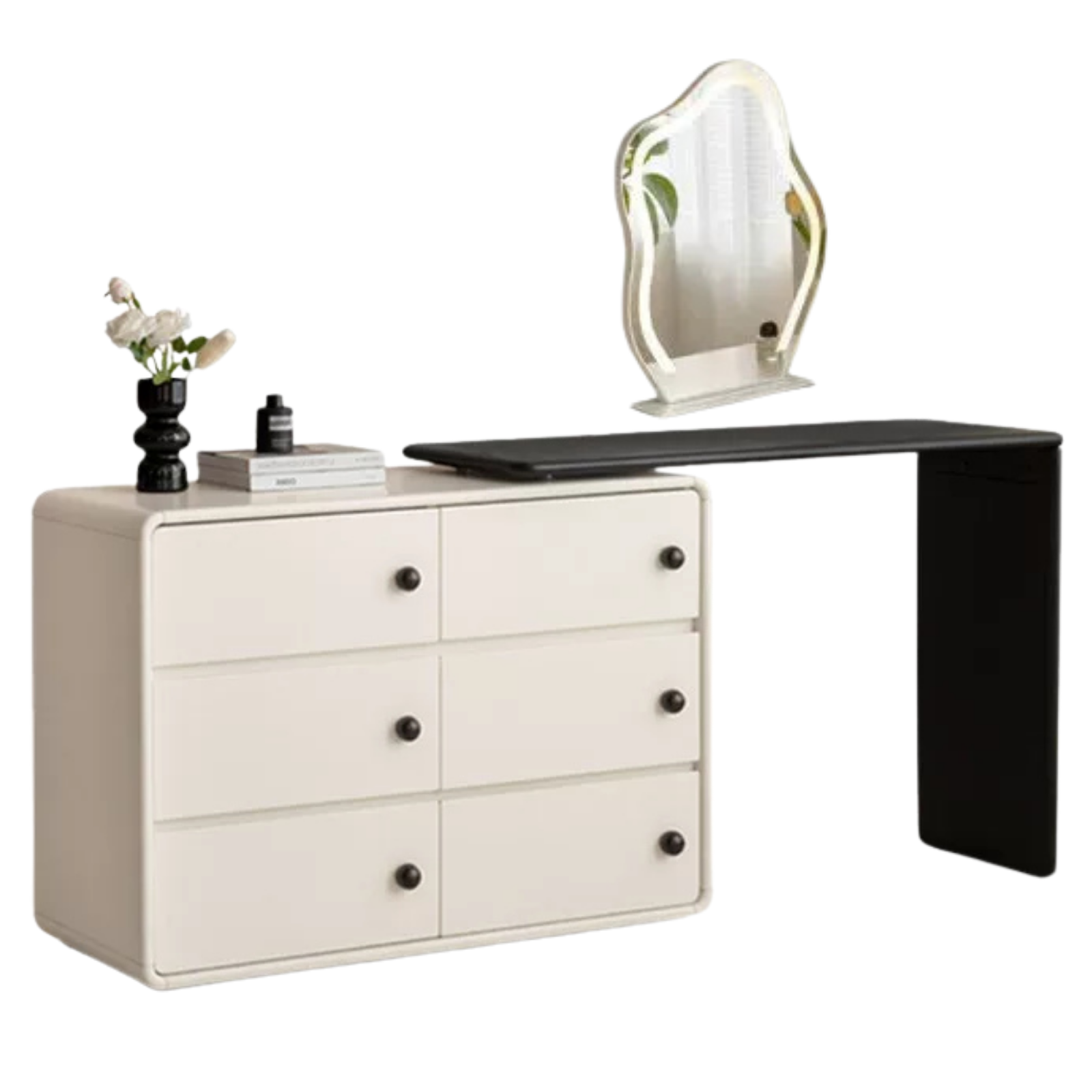 Solid RubberWood Rotating Extendable Vanity Table with