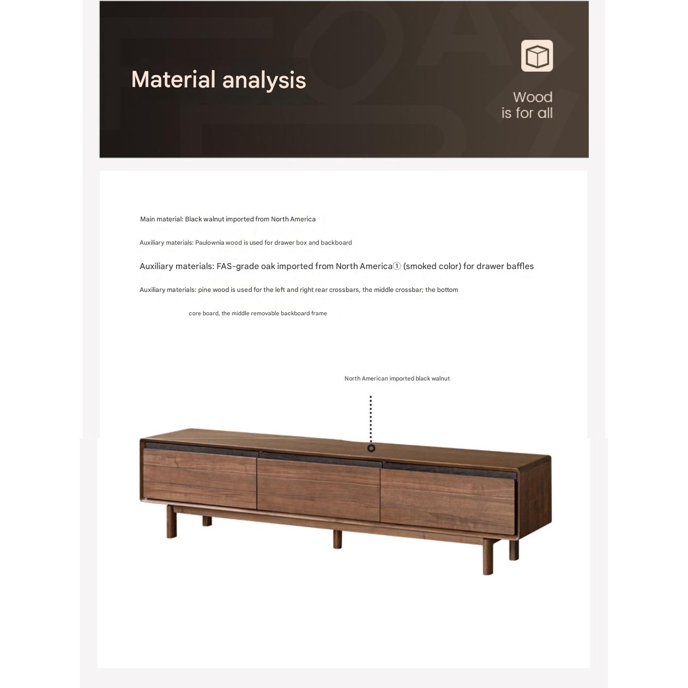 Black Walnut, Oak Solid Wood Floor Modern TV Cabinet.