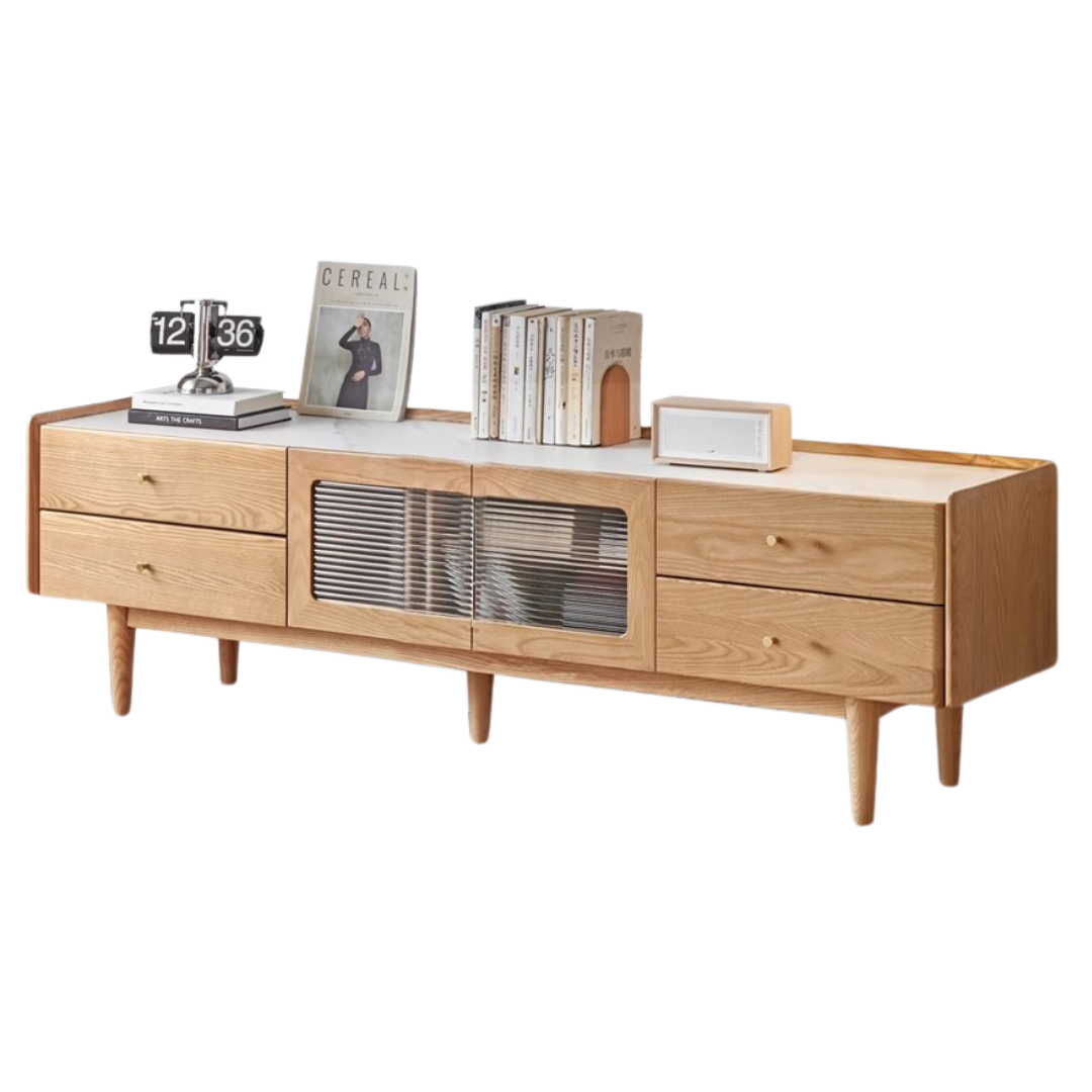 Ash Solid Wood TV Stand Rock Slab.