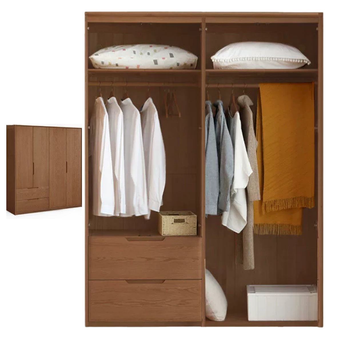 Ash Solid Wood Modular Wardrobe Closet System with Vertical Groove Pulls