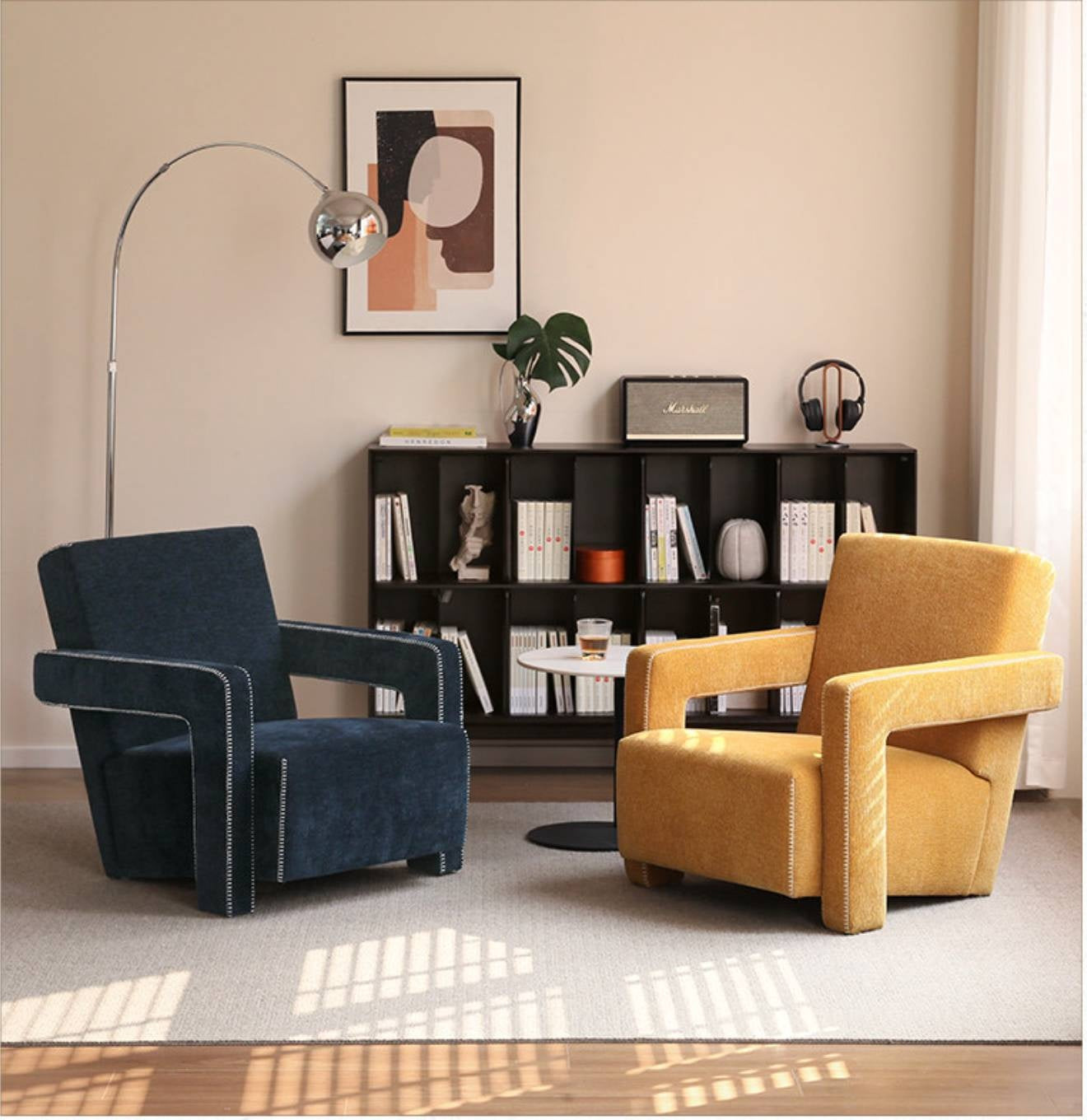 Italian-Inspired Sculptural Design Accent Chair, Modern Fabric Armchair