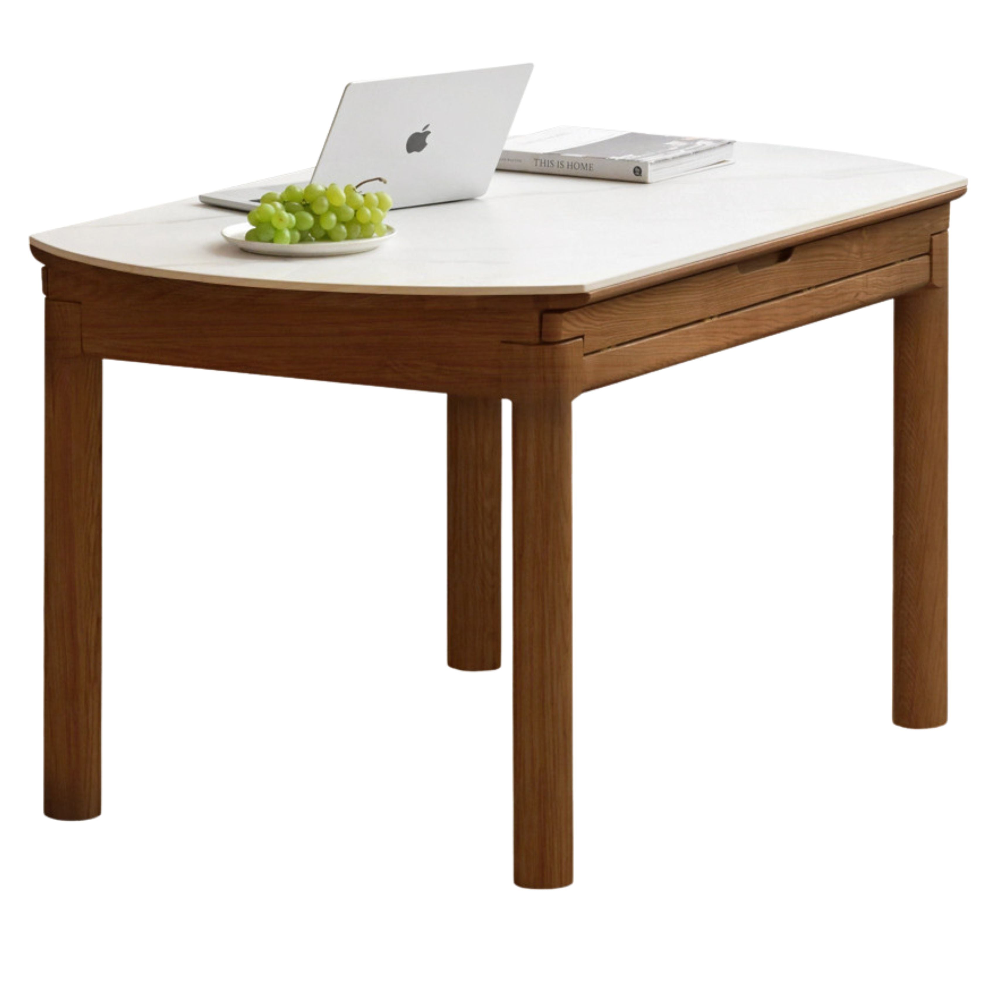 Solid Ruberwood, Oak, Ash Solid Wood Retractable Rock Plate Dining Table