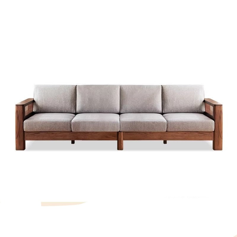 Oak, Solid Rubberwood Walnut Color Fabric Sofa.