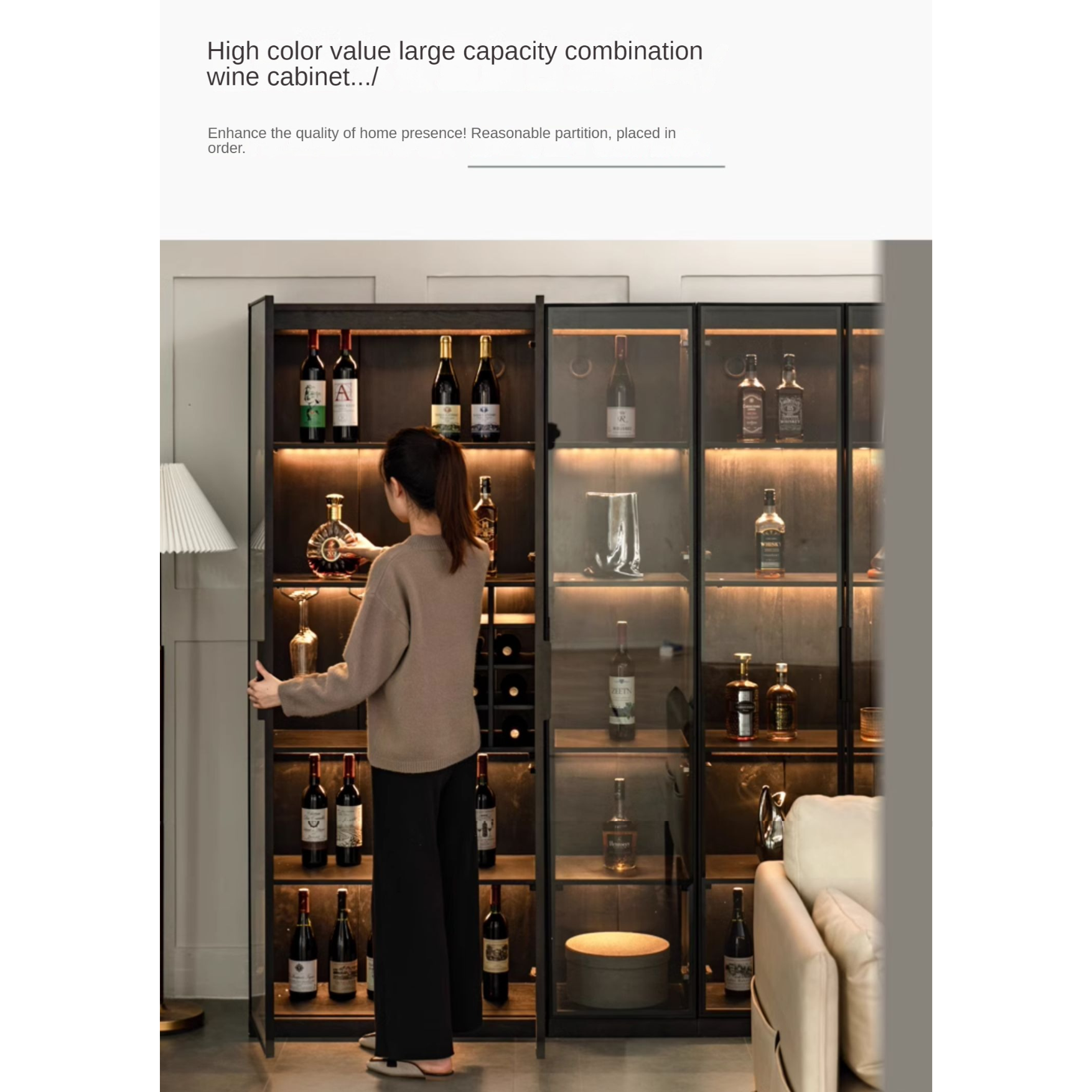 Oak Solid Wood Glass Door Display Wine Cabinet