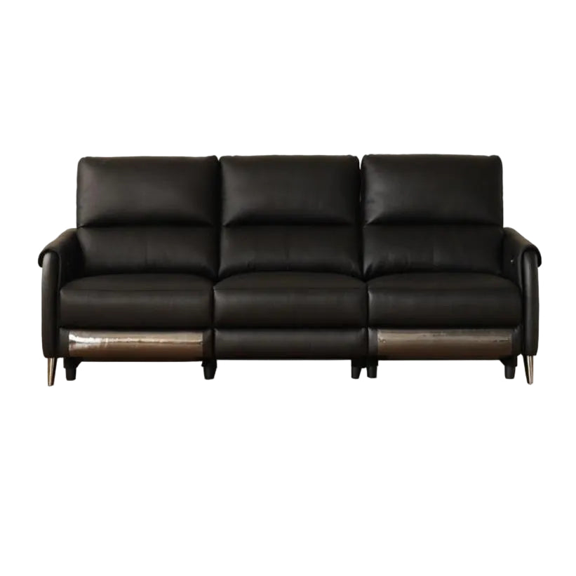 Genuine leather zero-wall electric recliner sofa with high backrest, deep cushioned seats