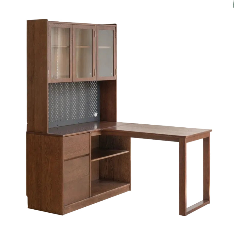 Oak Solid Wood Desk Bookshelf Integrated Corner Table
