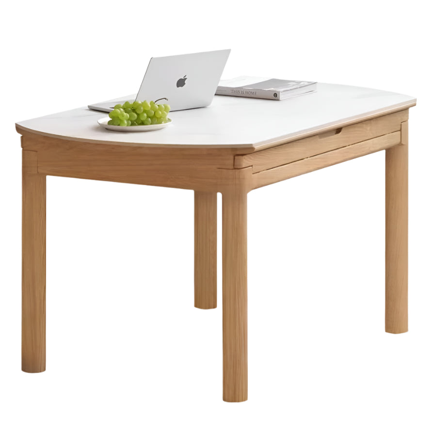 Solid Ruberwood, Oak, Ash Solid Wood Retractable Rock Plate Dining Table