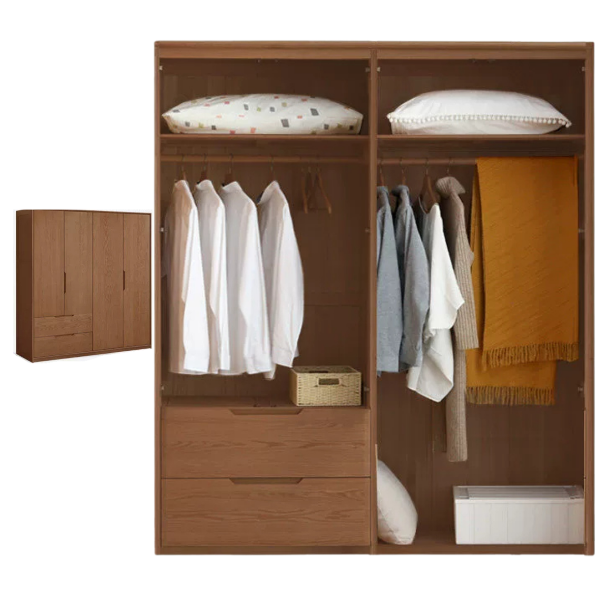 Ash Solid Wood Modular Wardrobe Closet System with Vertical Groove Pulls