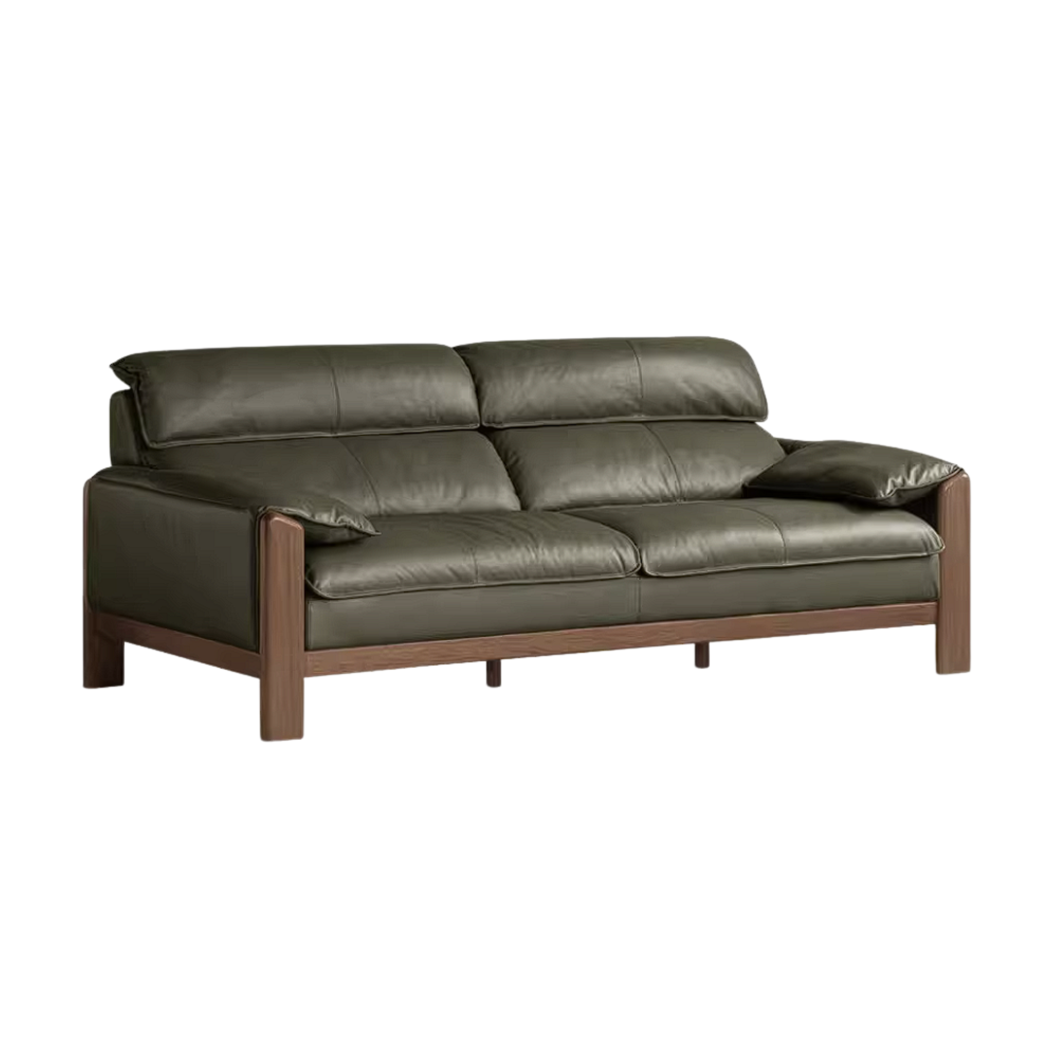 Oak Solid Wood, Sandalwood Sofa with Italian Light Luxury Leather Design