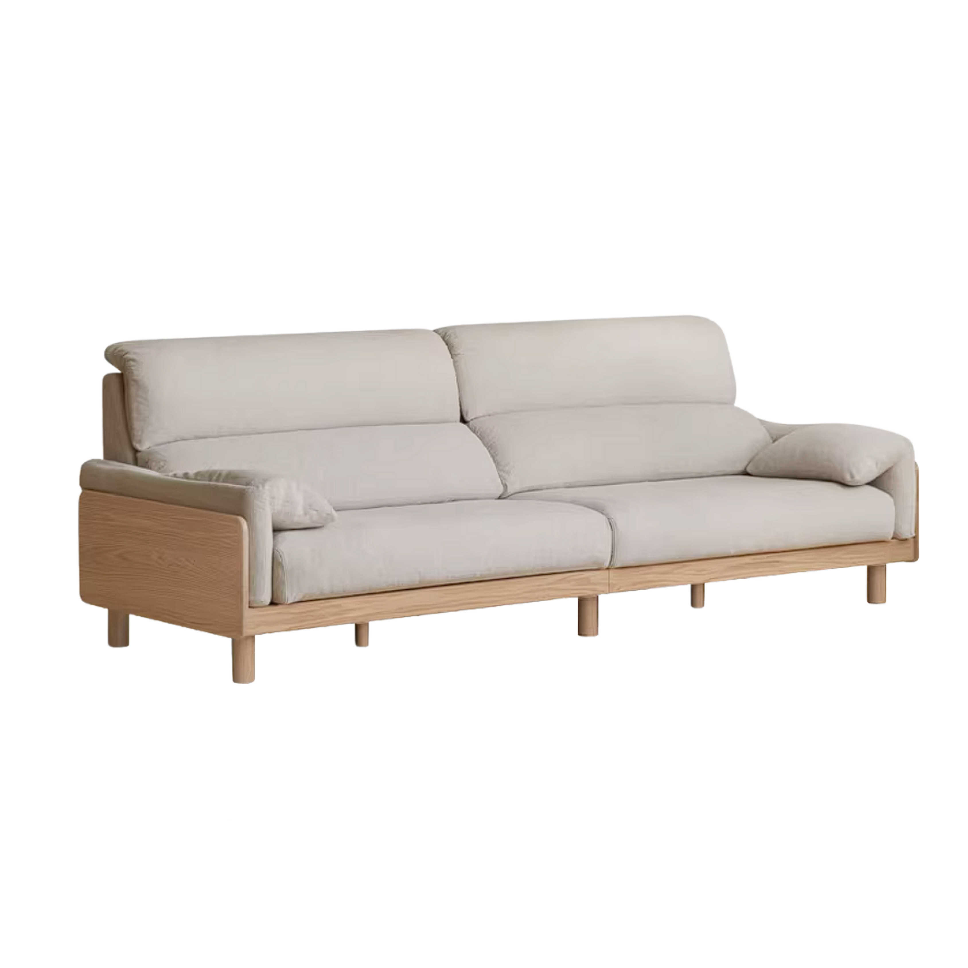 Oak, Ash Solid Wood Linen Sofa with Exposed Wood Base