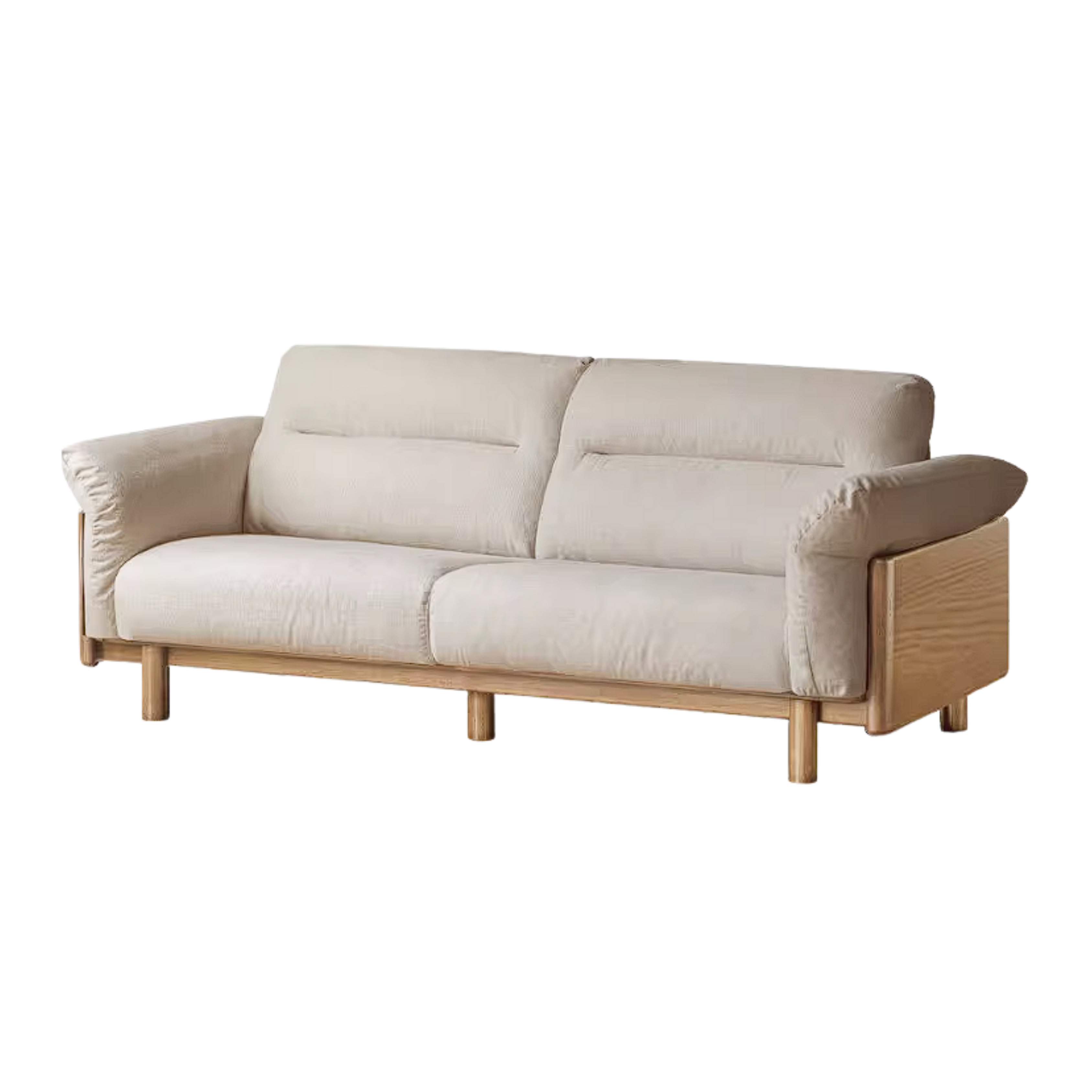 Oak Solid Wood Sofa with Wide Track Arms Genuine leather, fabric, removable and washable