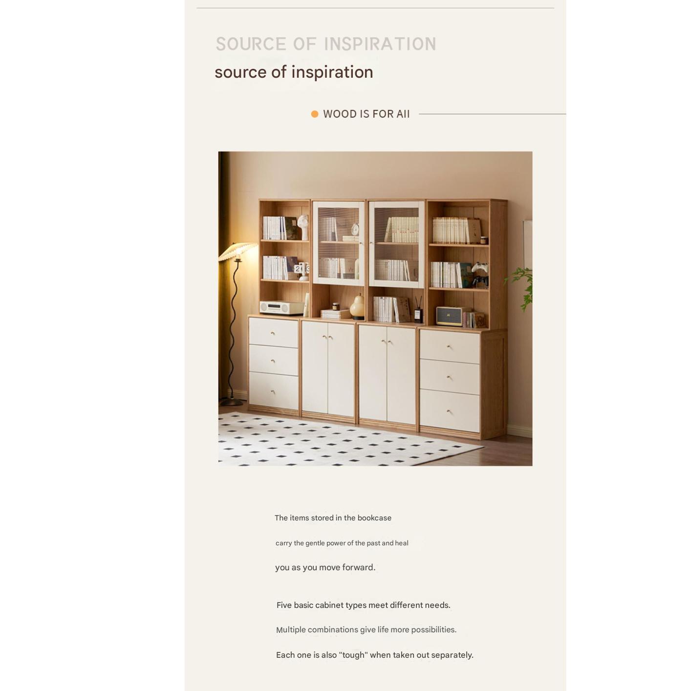 Solid Rubberwood, Oak Solid Wood Combination Bookcase.