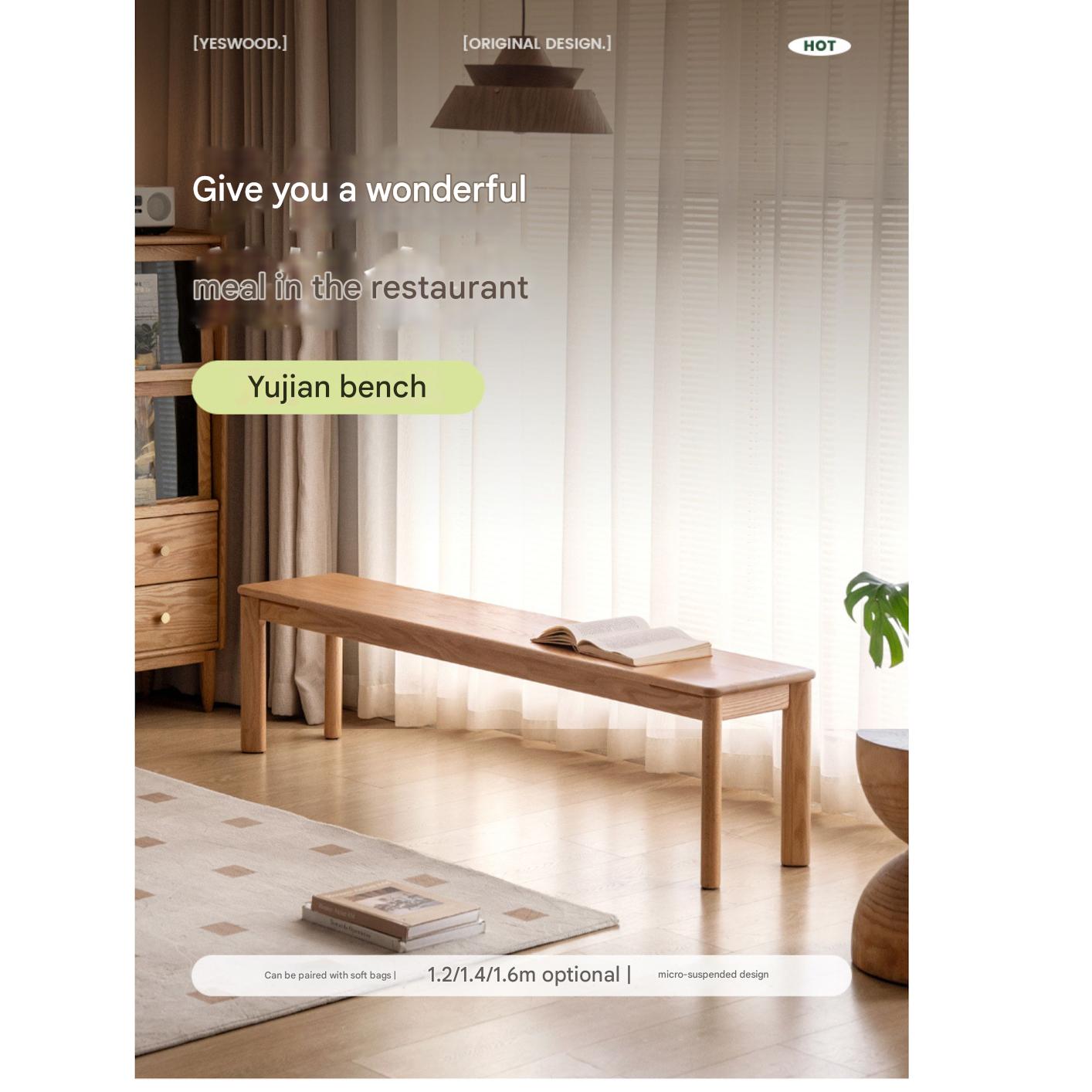 Ash, Oak Solid Wood Modern Long Bench