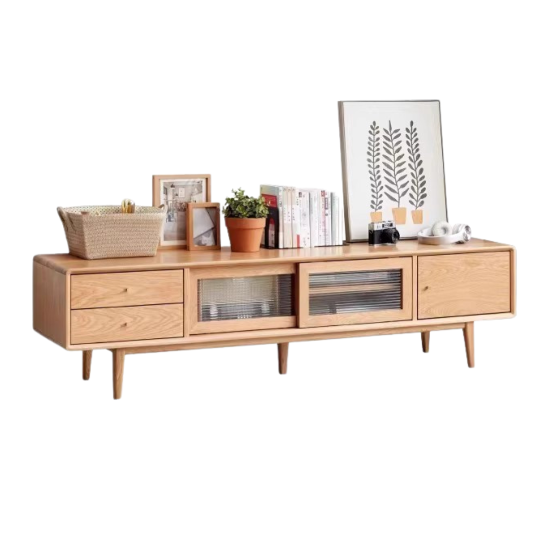 Oak, Ash Solid Wood TV Stand Sliding Door