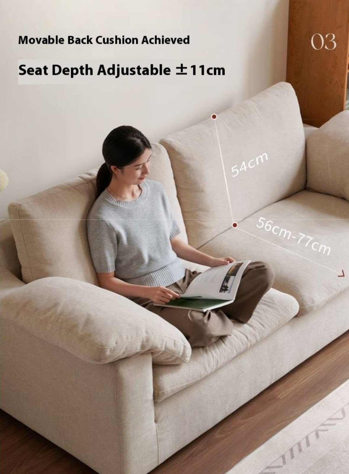 Wabi-Sabi Fabric Sofa with Detachable and Washable Covers