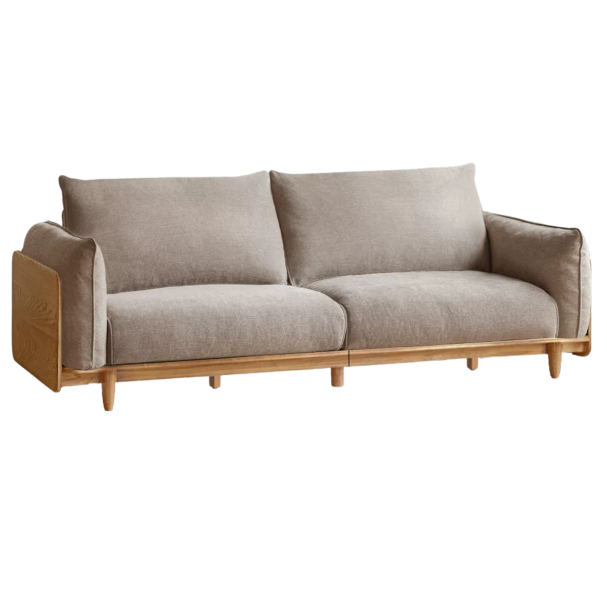 Oak, Ash Solid Wood Sofa with Exposed Wide Arms, High-Back, Genuine leather -fabric