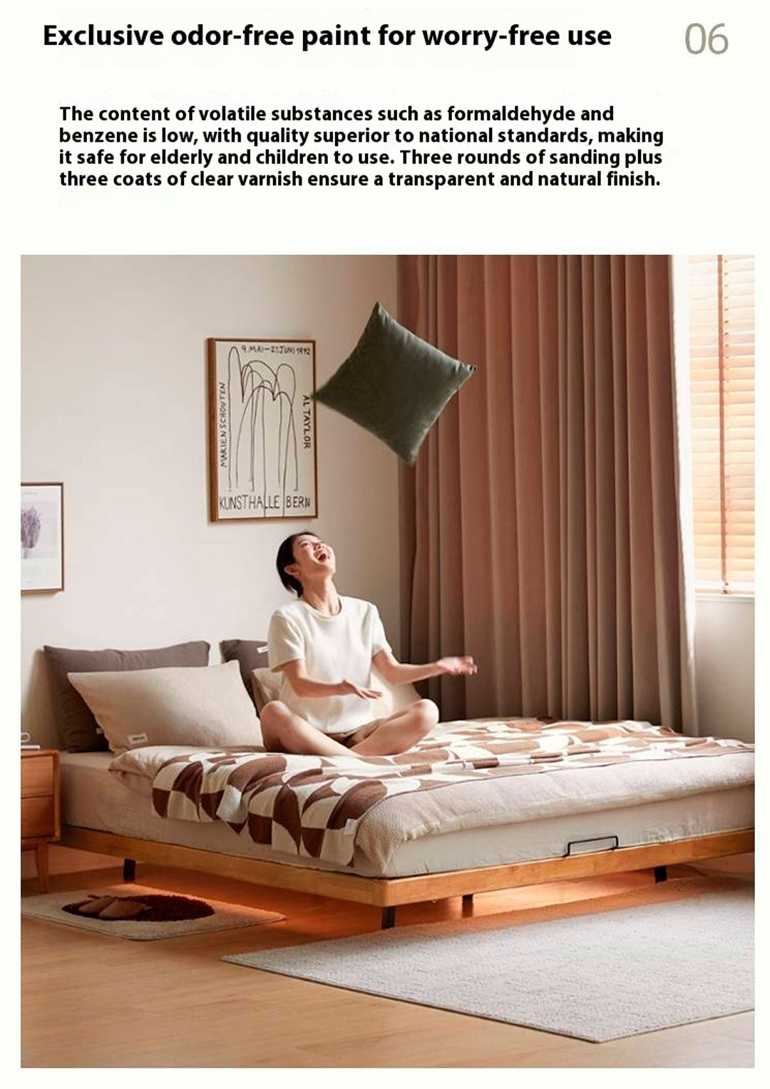 Rubberwood Solid Wood Japanese Style Suspended Platform Bed, Headboard-Free Bed