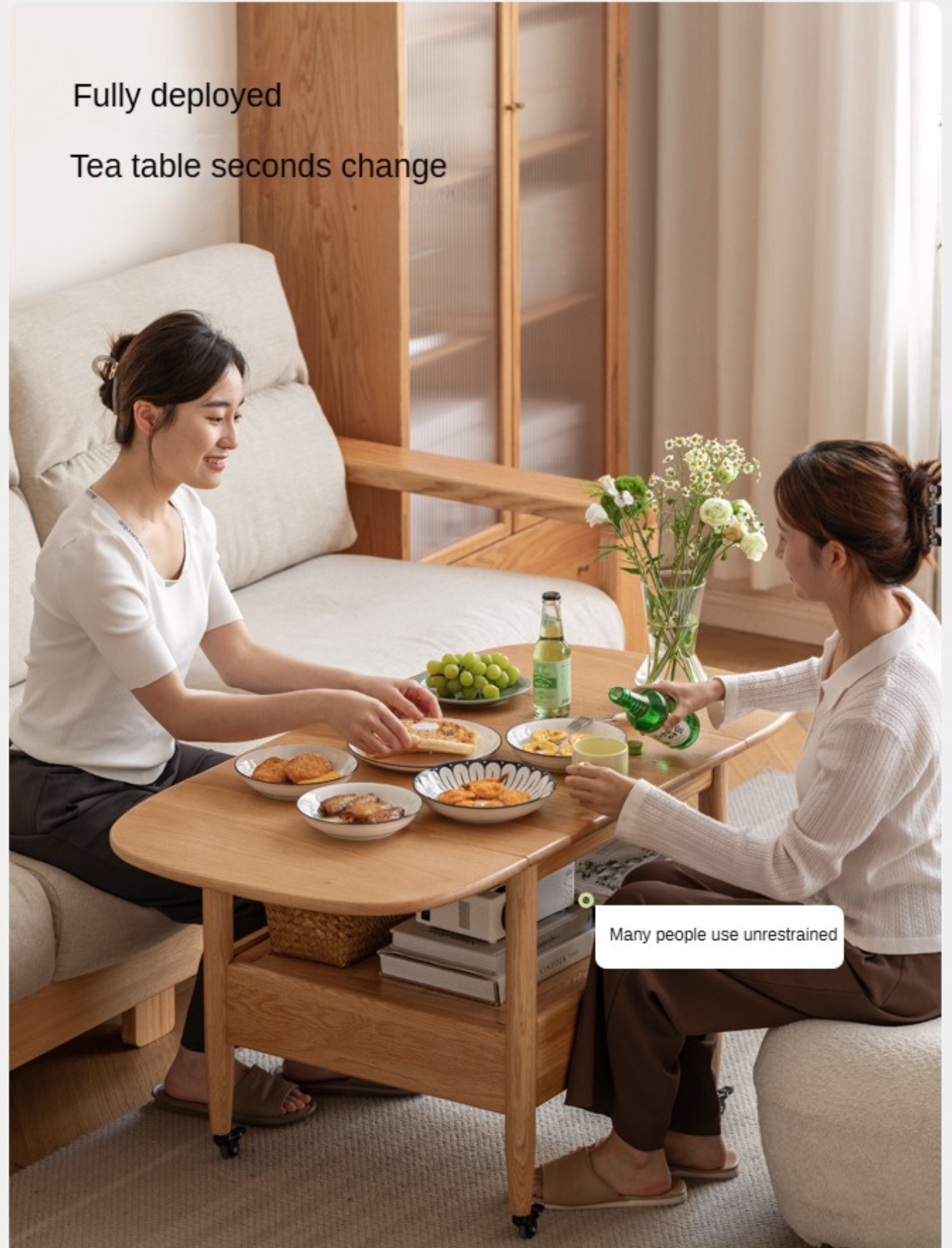 Oak, Beech Solid Wood Folding Mobile Coffee Table