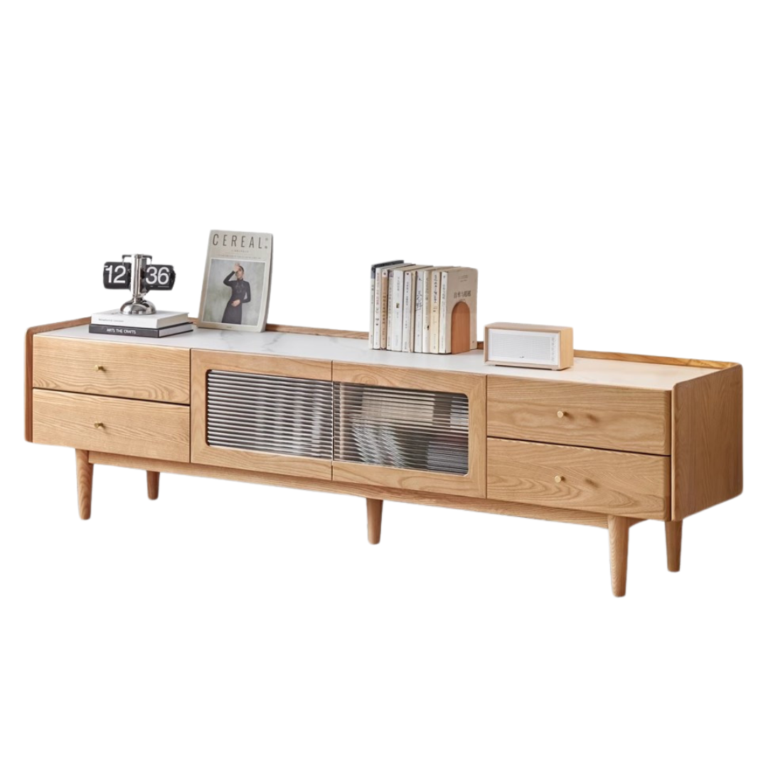 Ash Solid Wood TV Stand Rock Slab.