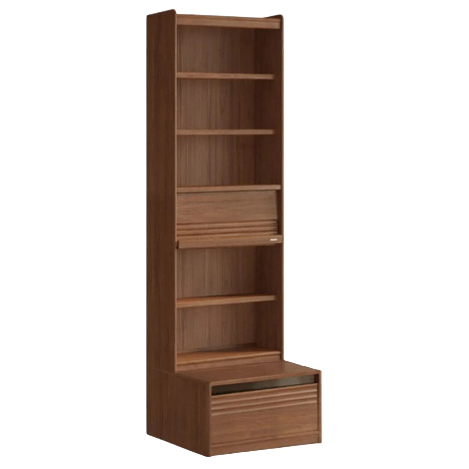 Black Walnut Solid Wood Integrated Wall Bookcase with Floor Display