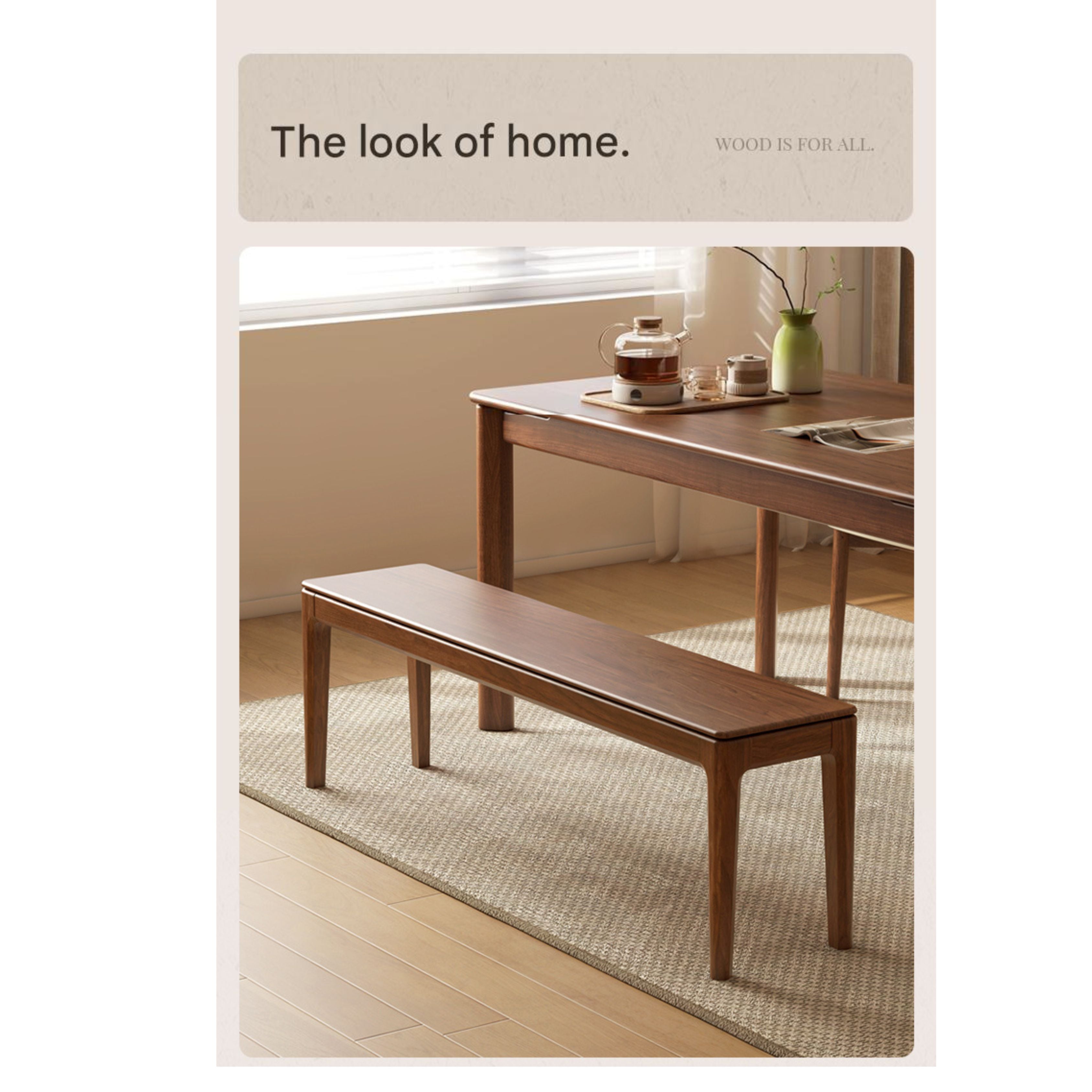 Black Walnut Solid Wood Nordic Long Bench