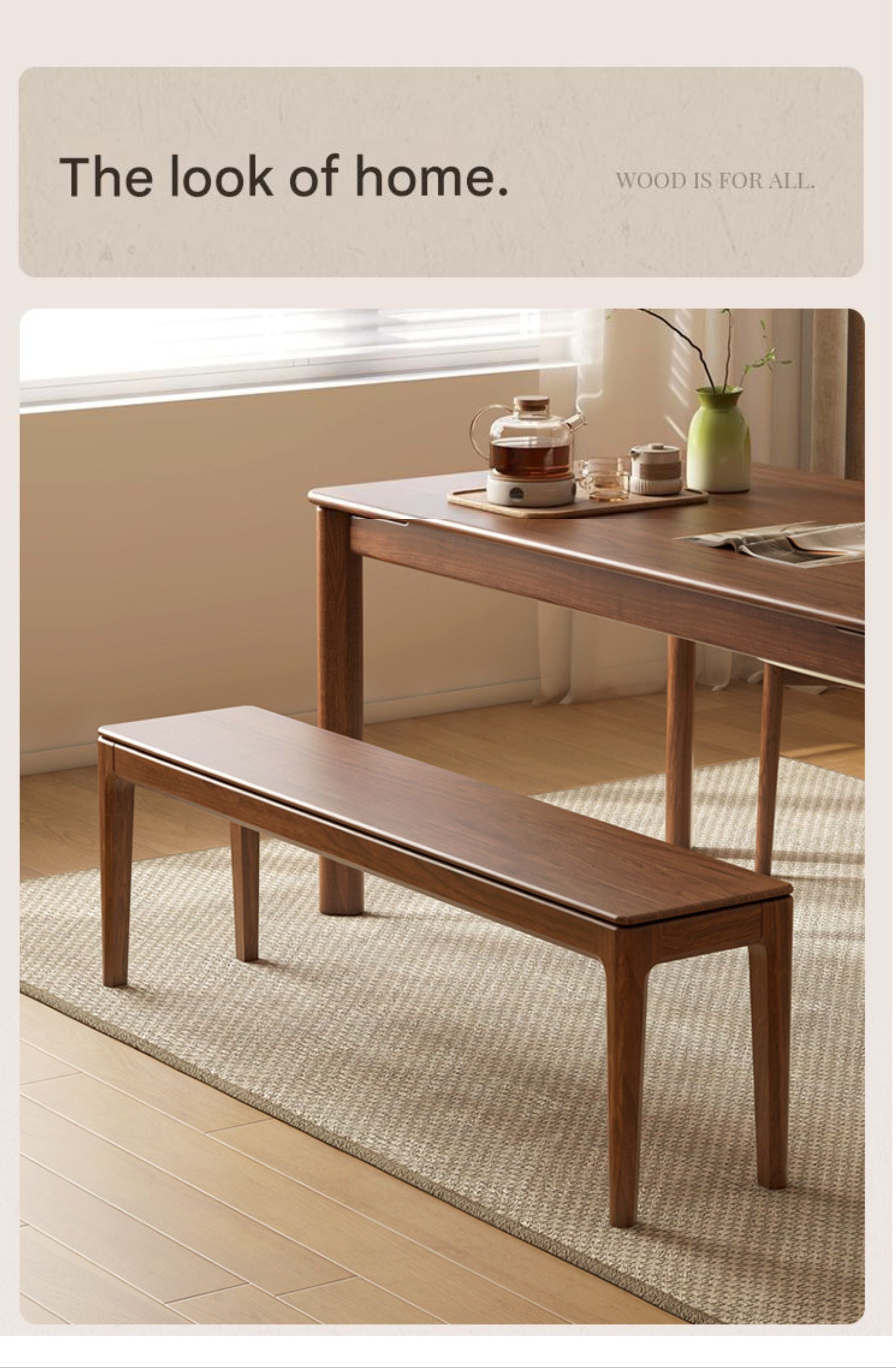 Black Walnut, Oak Solid Wood Nordic Long Bench