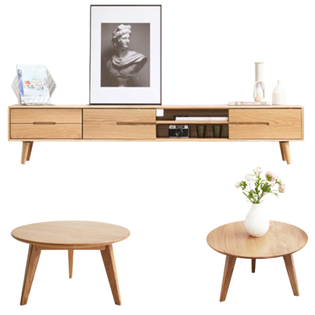 Oak Solid Wood TV Stand Sliding Doors: