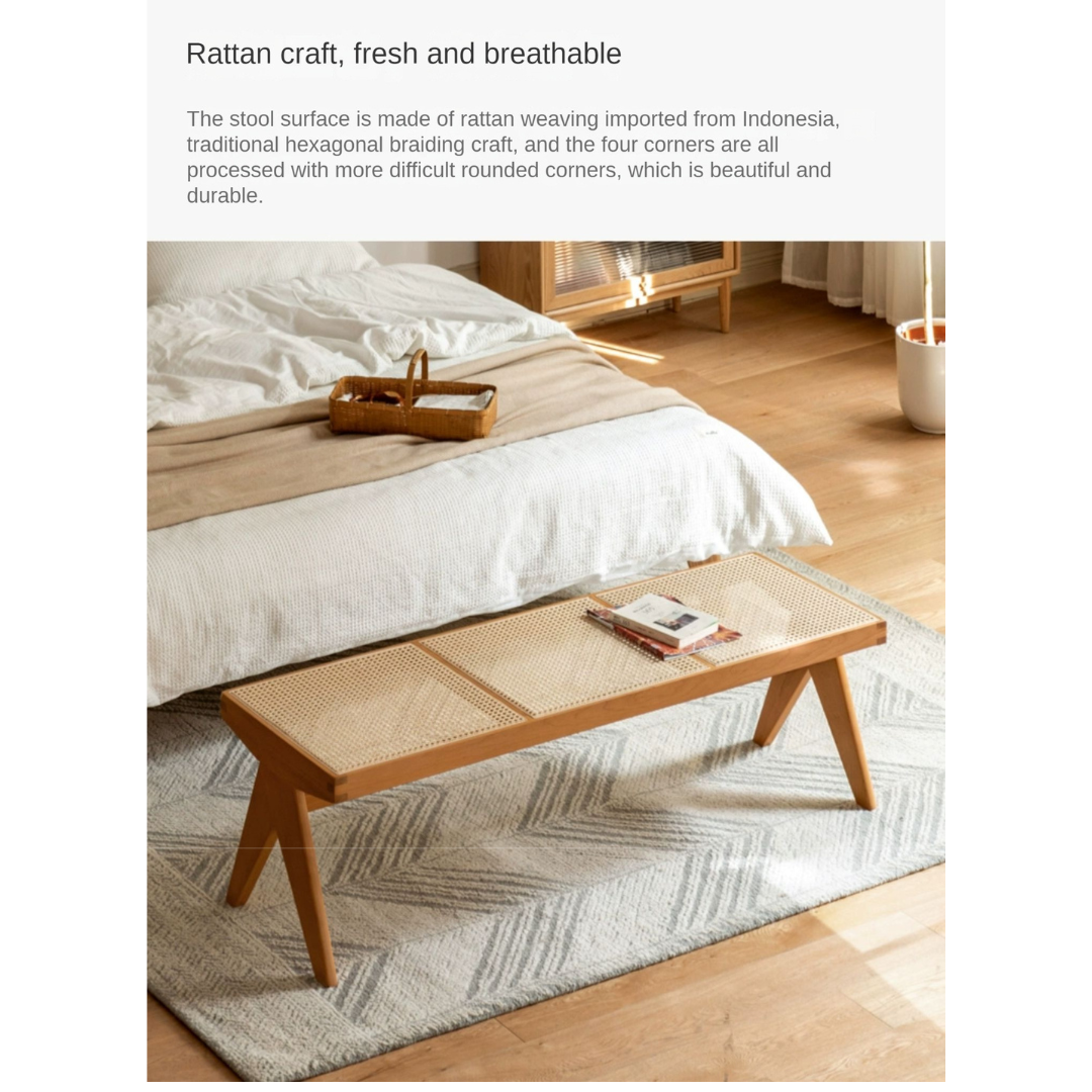 Cherry Solid Wood Rattan Retro Dining Bench