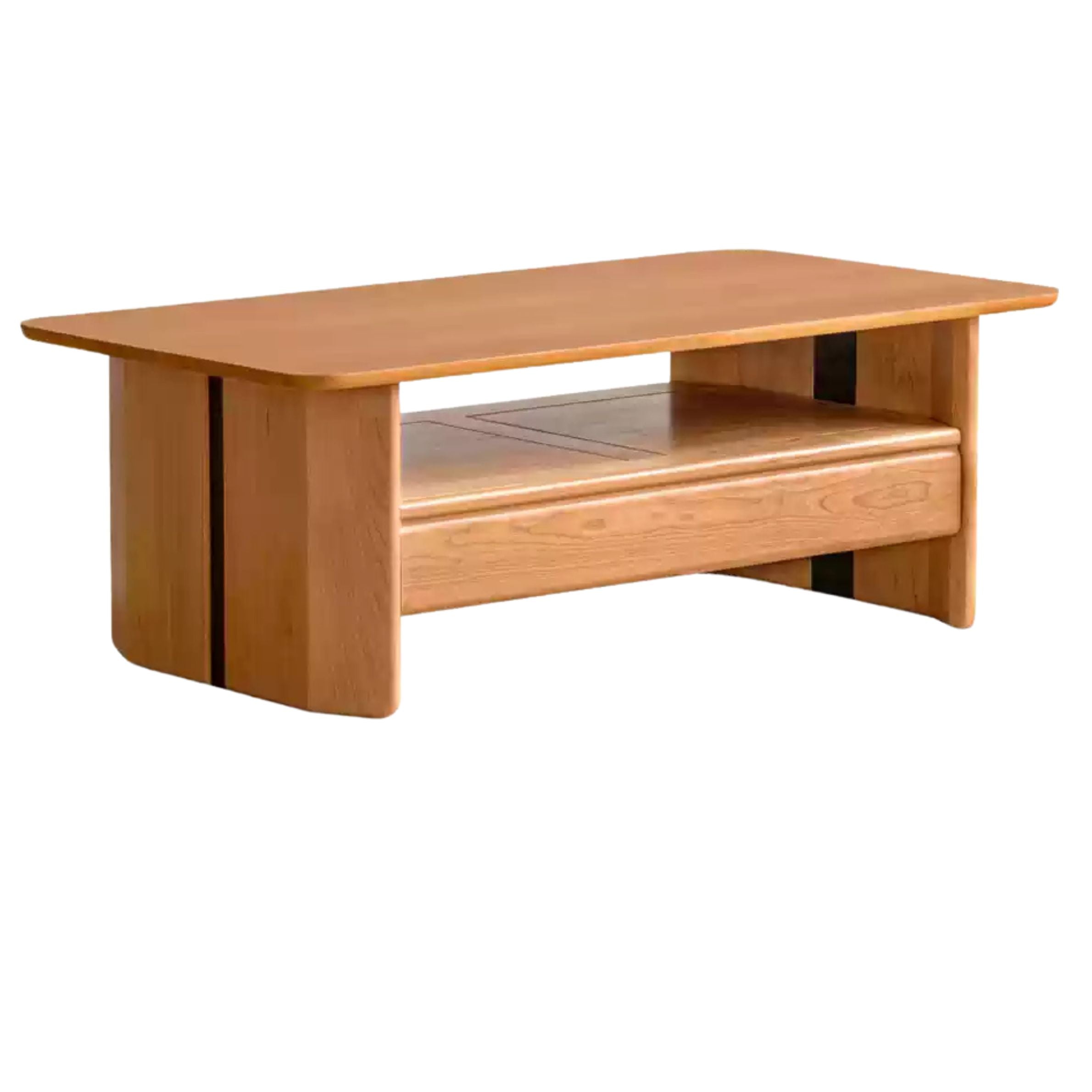 Cherry Solid Wood Modern Rock Plate Coffee Table.