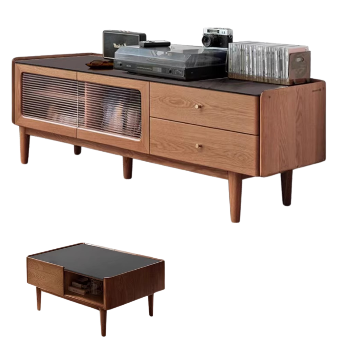 Ash Solid Wood TV Cabinet Minimalist Rock Plate