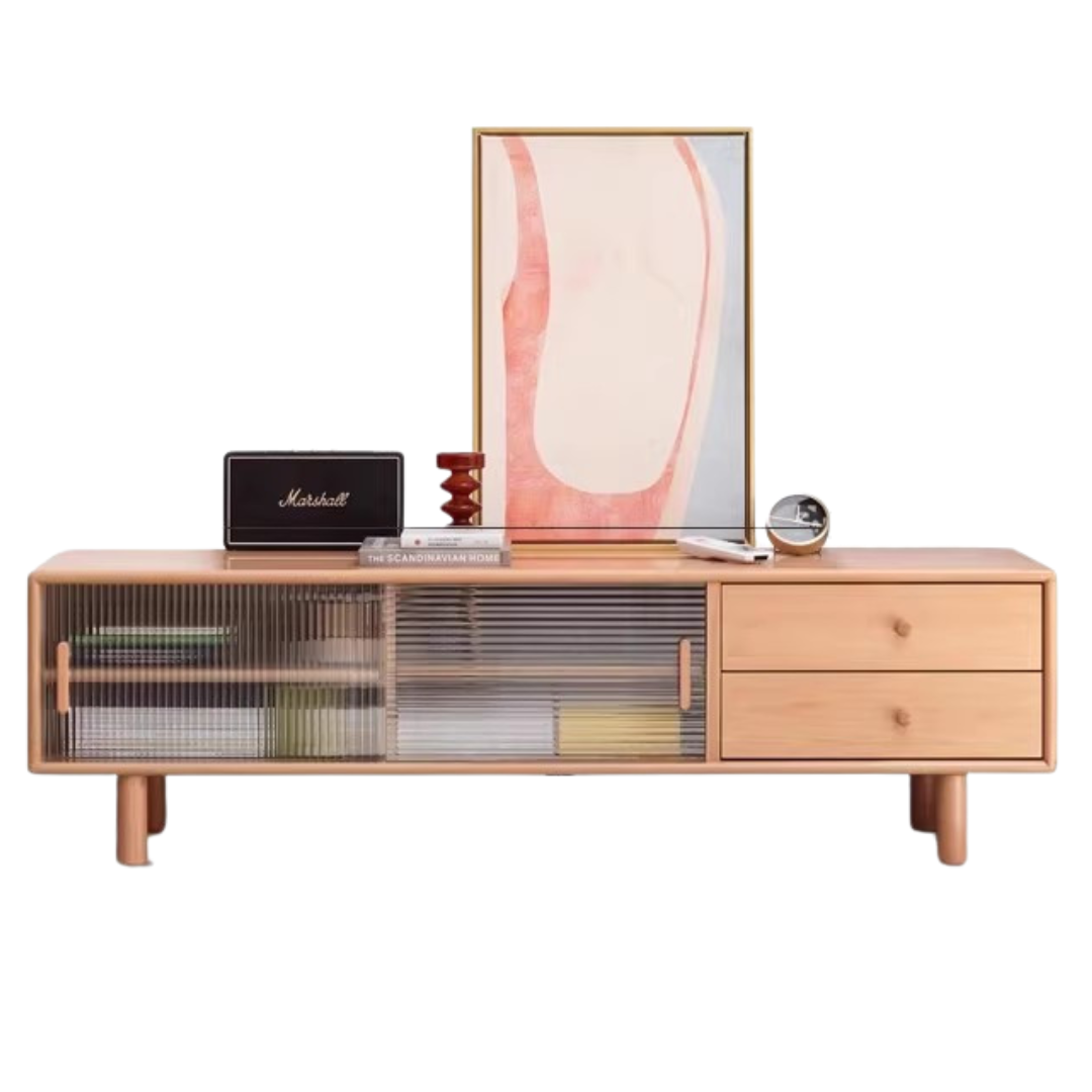Beech Solid Wood Floor TV Cabinet.