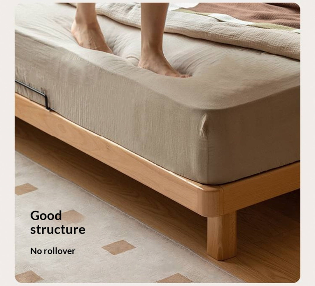 Beech, Rubberwood Solid Wood Platform Bed, Headboard-Free Bed with Flat Edge