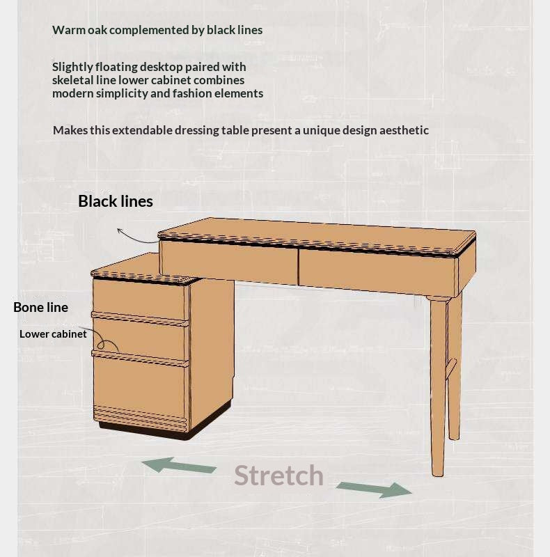 Oak Solid Wood Modern Retractable Vanity Table.