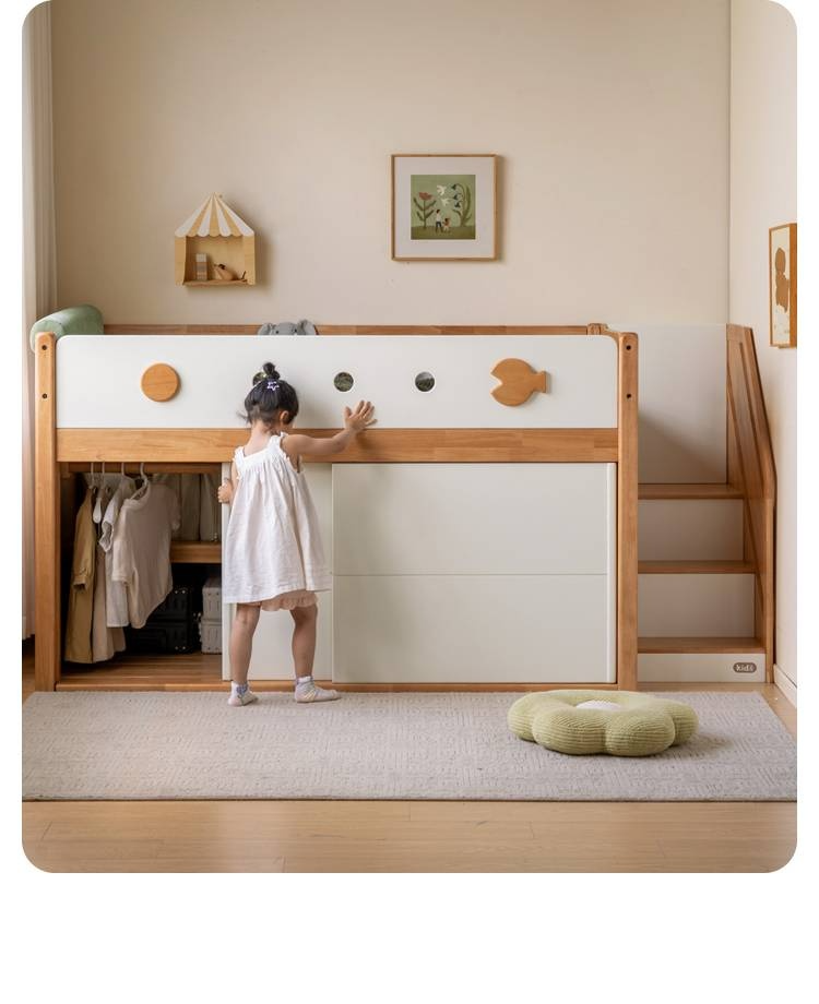 Rubberwood Children's Solid Wood Multifunctional Storage Loft Bed
