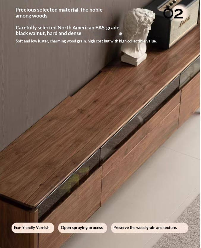 Black Walnut Solid Wood Italian Light Luxury TV Cabinet.