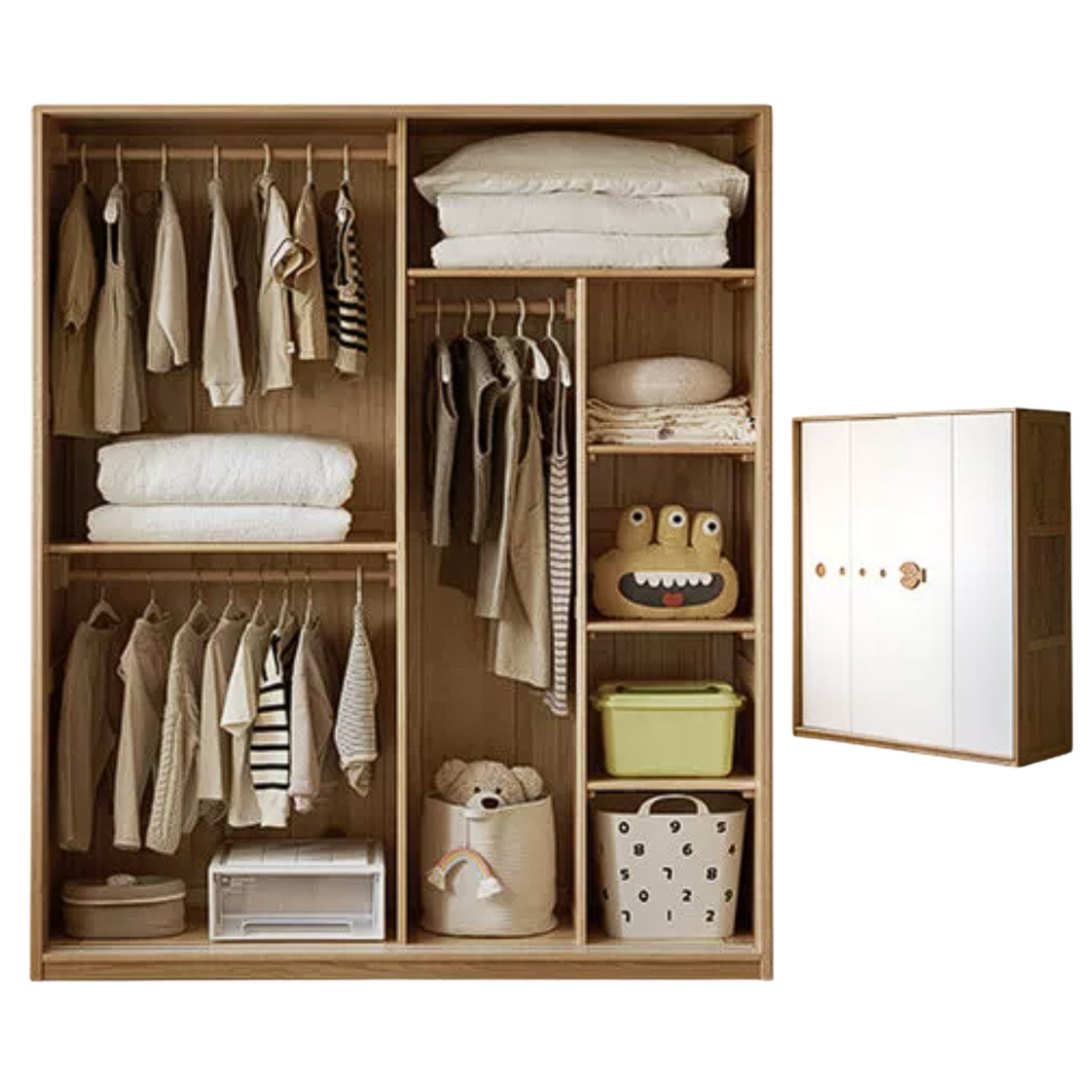 Oak Solid Wood Kids Sliding Door Wardrobe