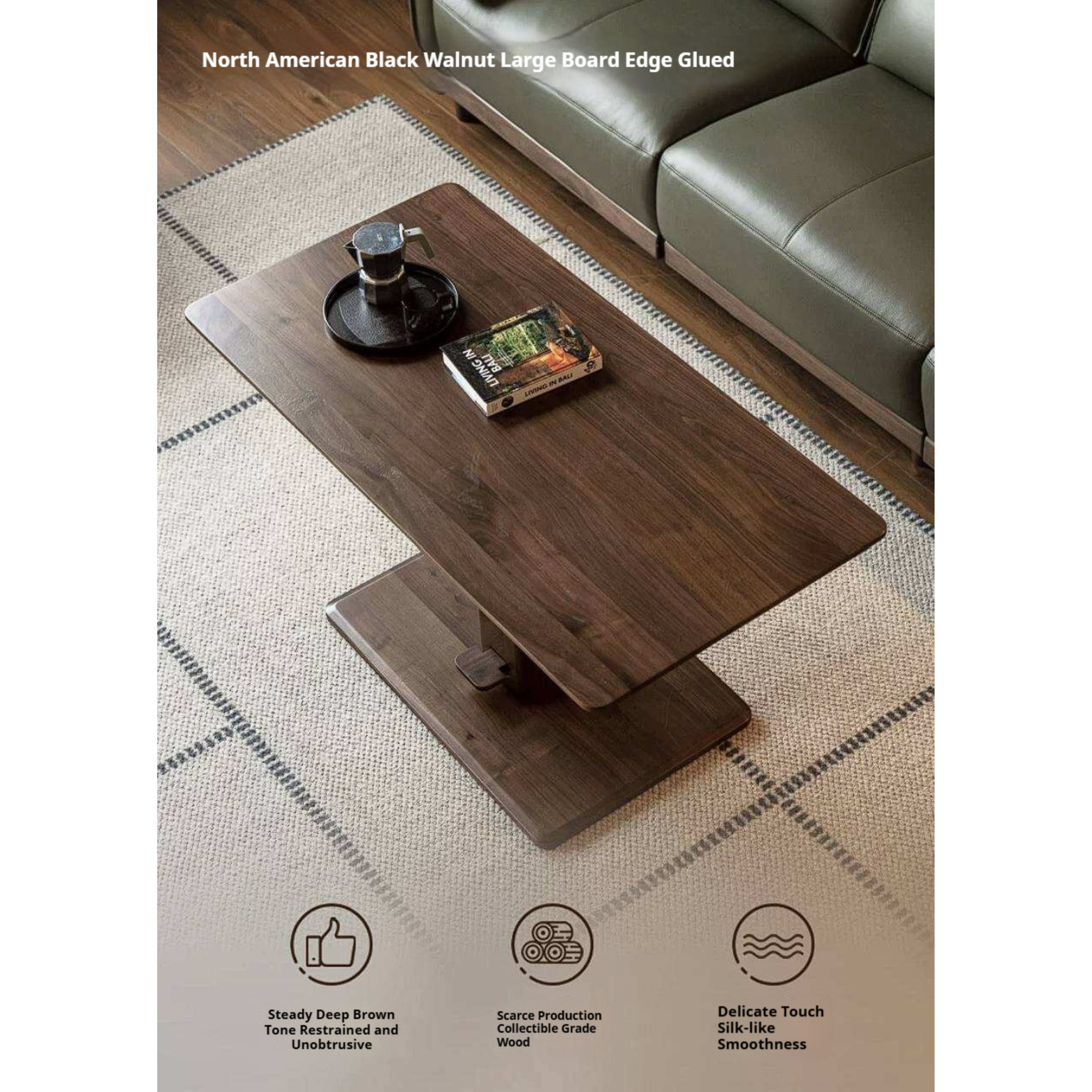 Black Walnut, Oak, Ash, Cherry Wood, Golden Sandalwood Solid Wood Adjustable Height Coffee Table