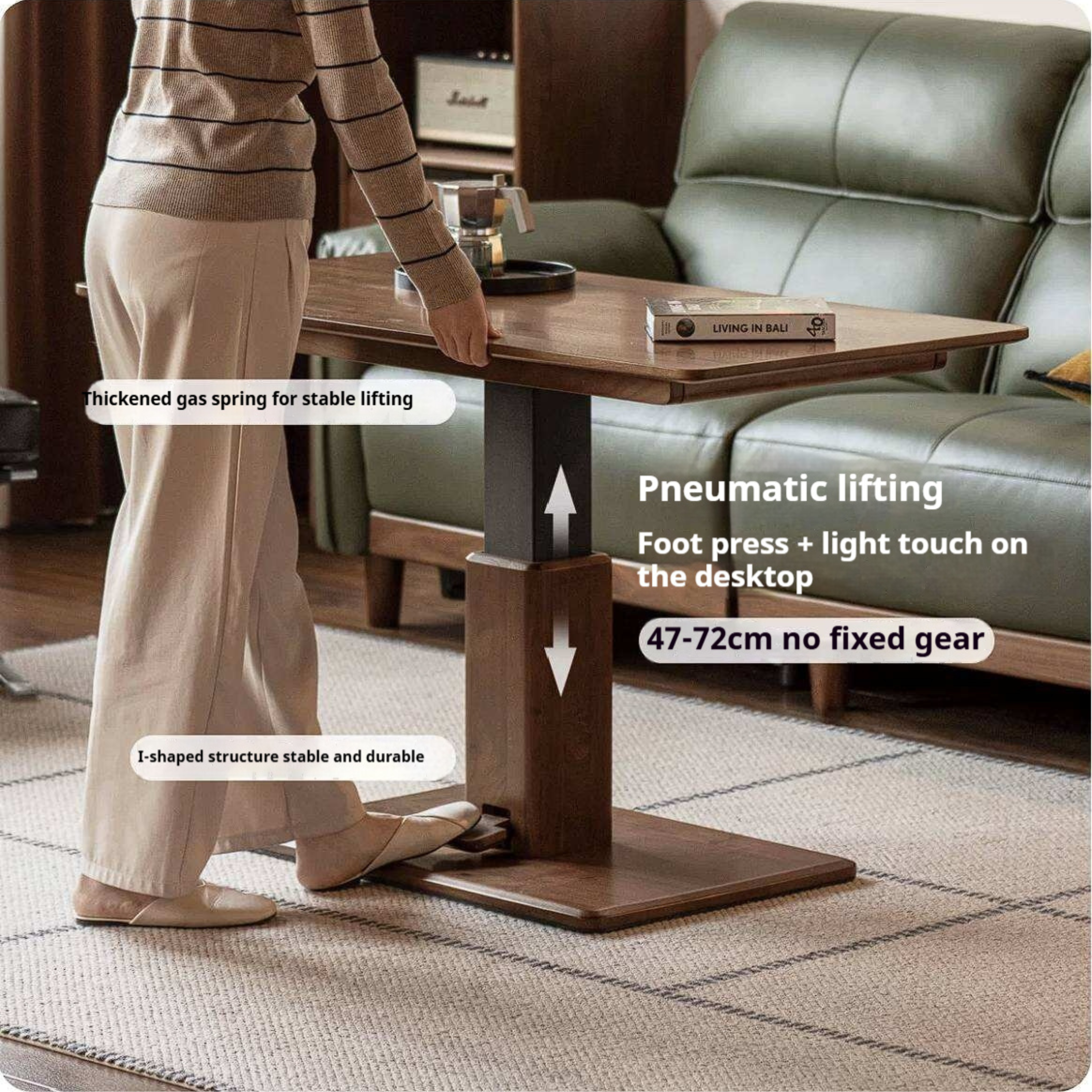 Black Walnut, Oak, Ash, Cherry Wood, Golden Sandalwood Solid Wood Adjustable Height Coffee Table