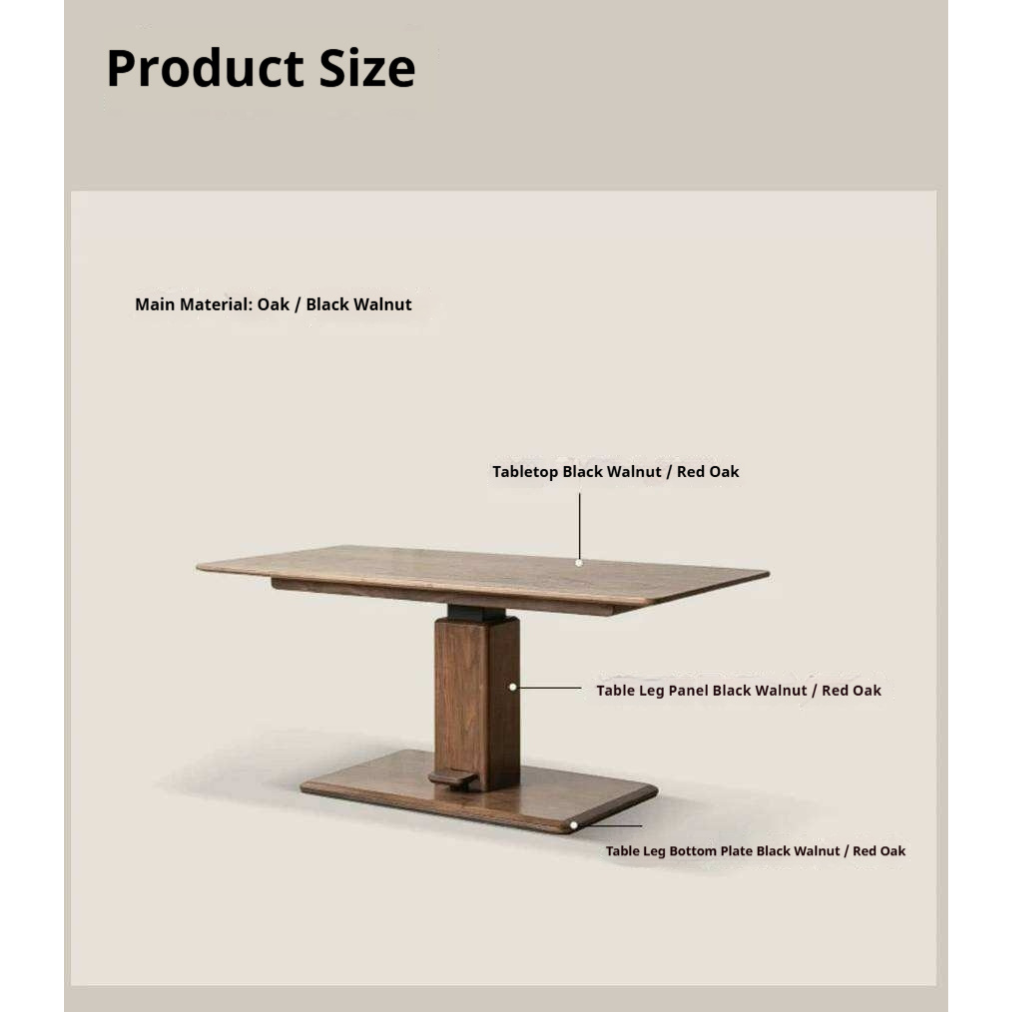 Black Walnut, Oak, Ash, Cherry Wood, Golden Sandalwood Solid Wood Adjustable Height Coffee Table