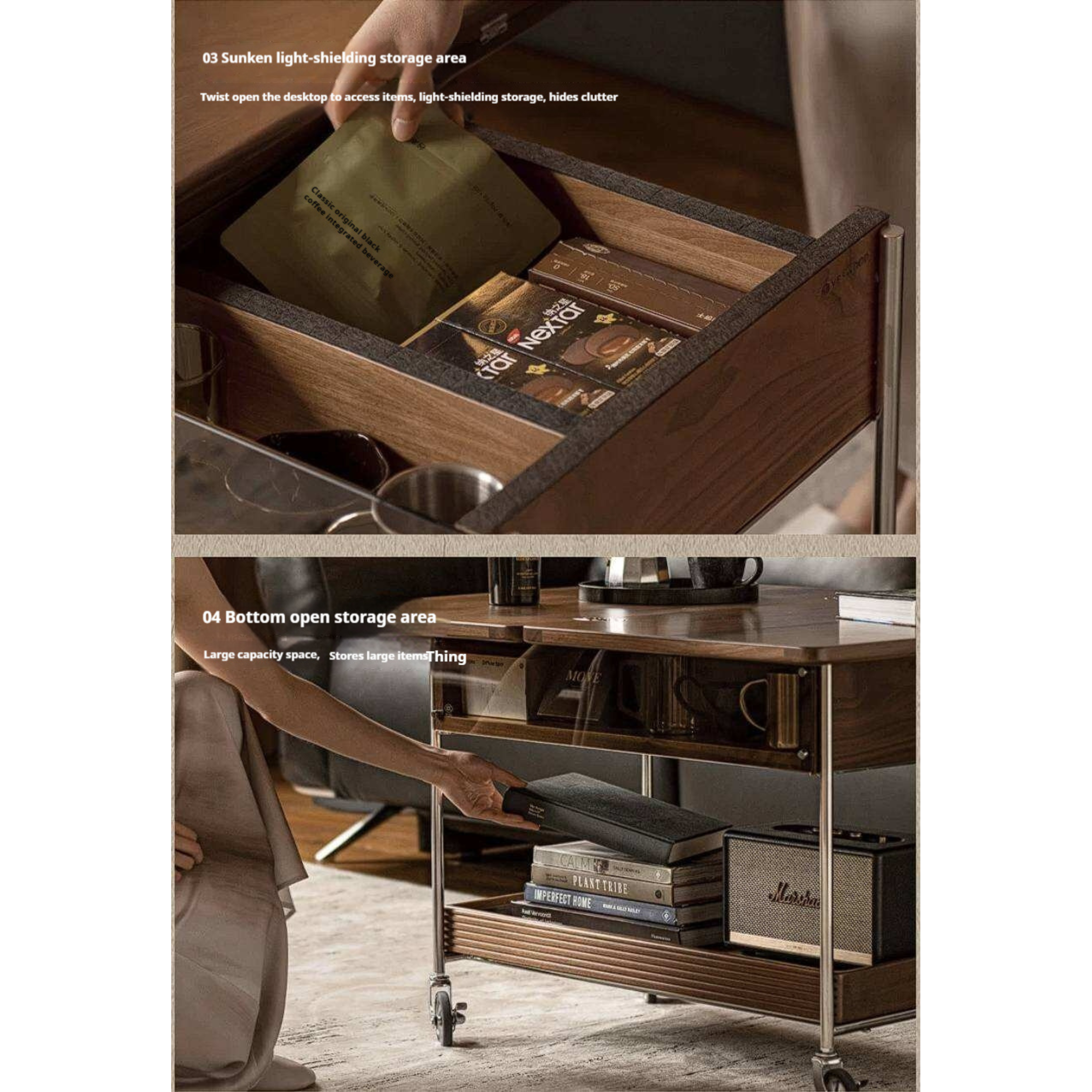 Black Walnut Solid Wood Foldable Coffee Table with Modern Living Room Design
