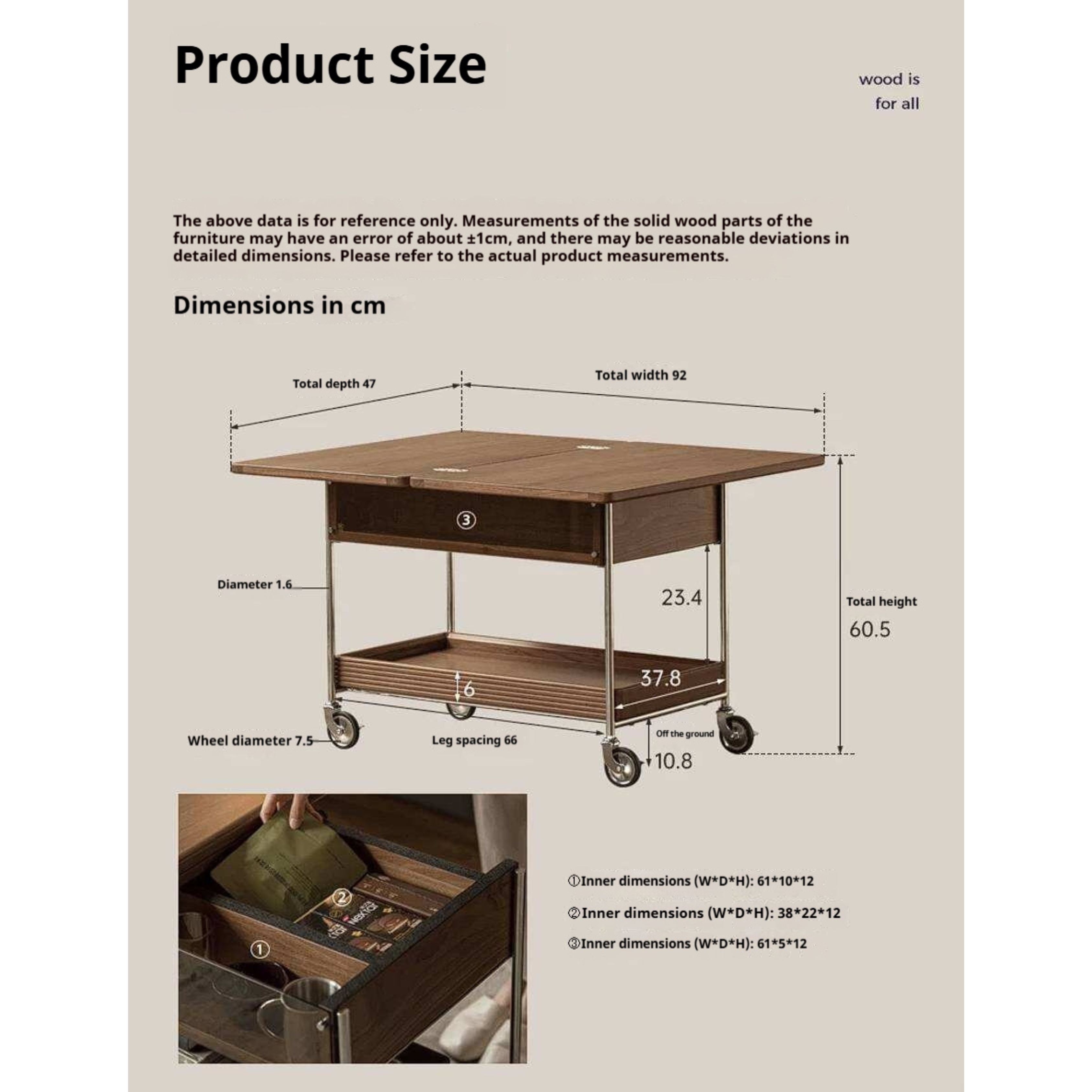 Black Walnut Solid Wood Foldable Coffee Table with Modern Living Room Design