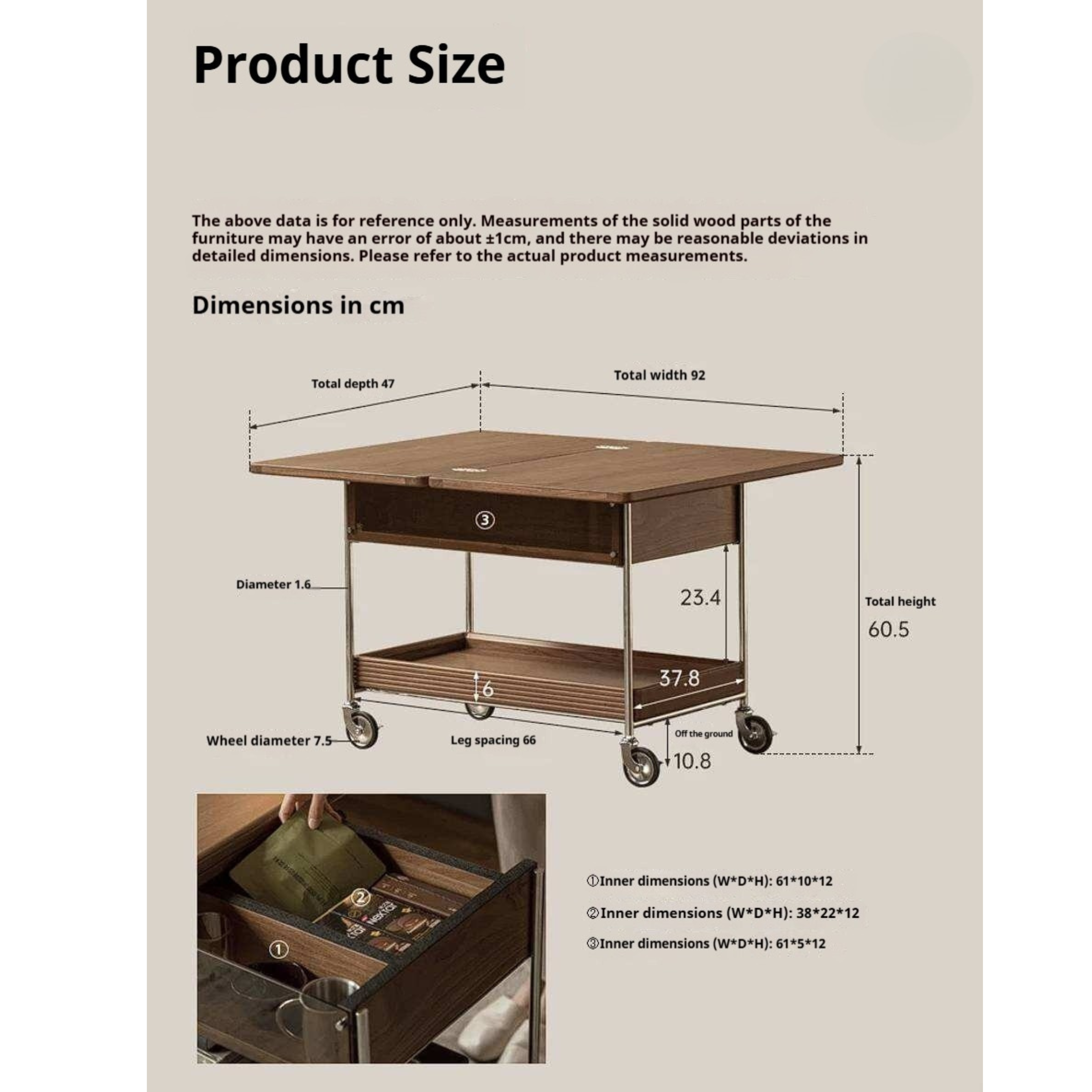 Black Walnut Solid Wood Foldable Coffee Table with Modern Living Room Design