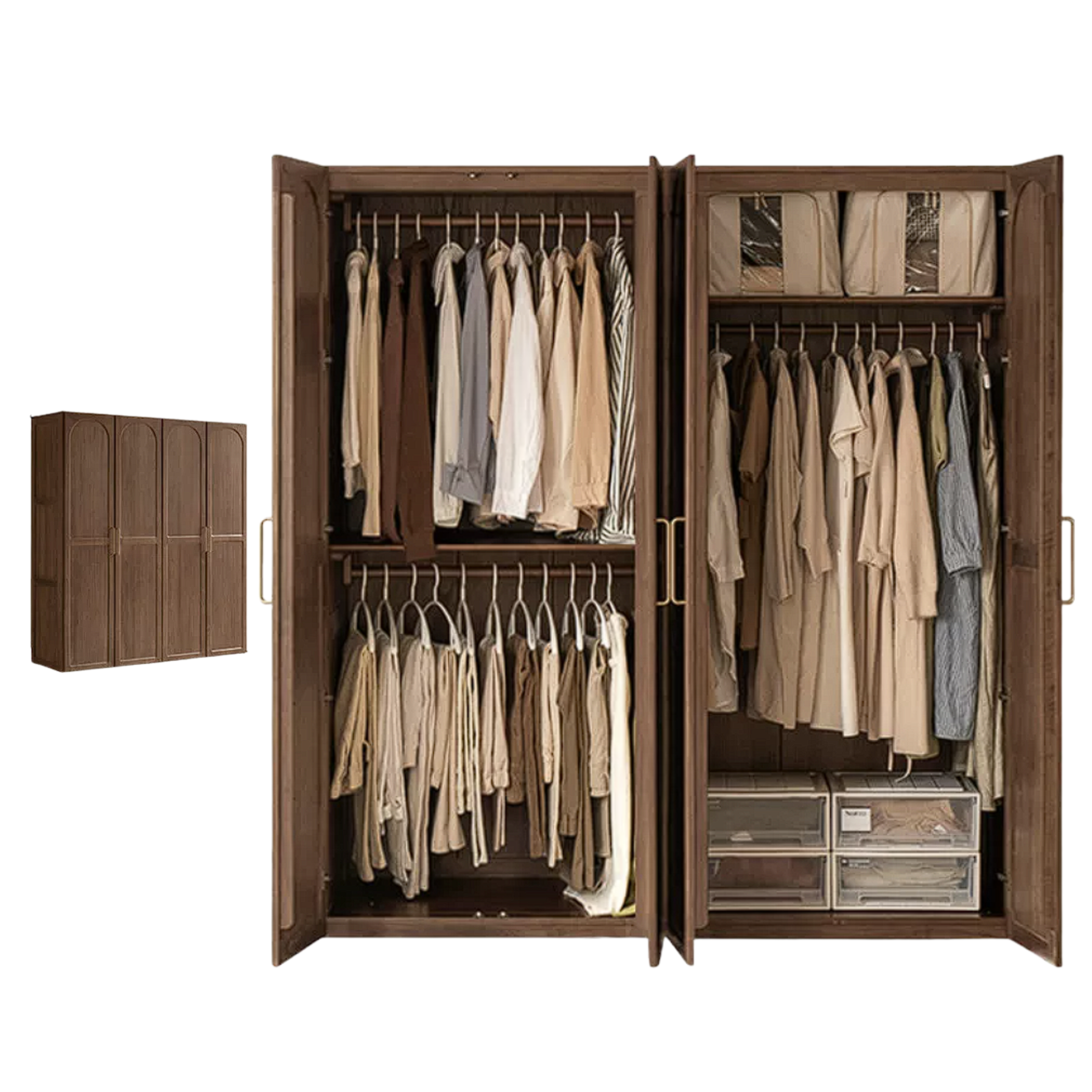 Black Walnut, Sandalwood Solid Wood French Retro Wardrobe