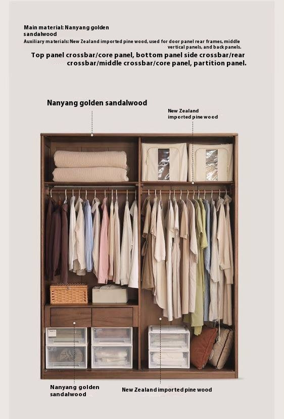 Sandalwood Solid Wood Modern Sliding Door Wardrobe.