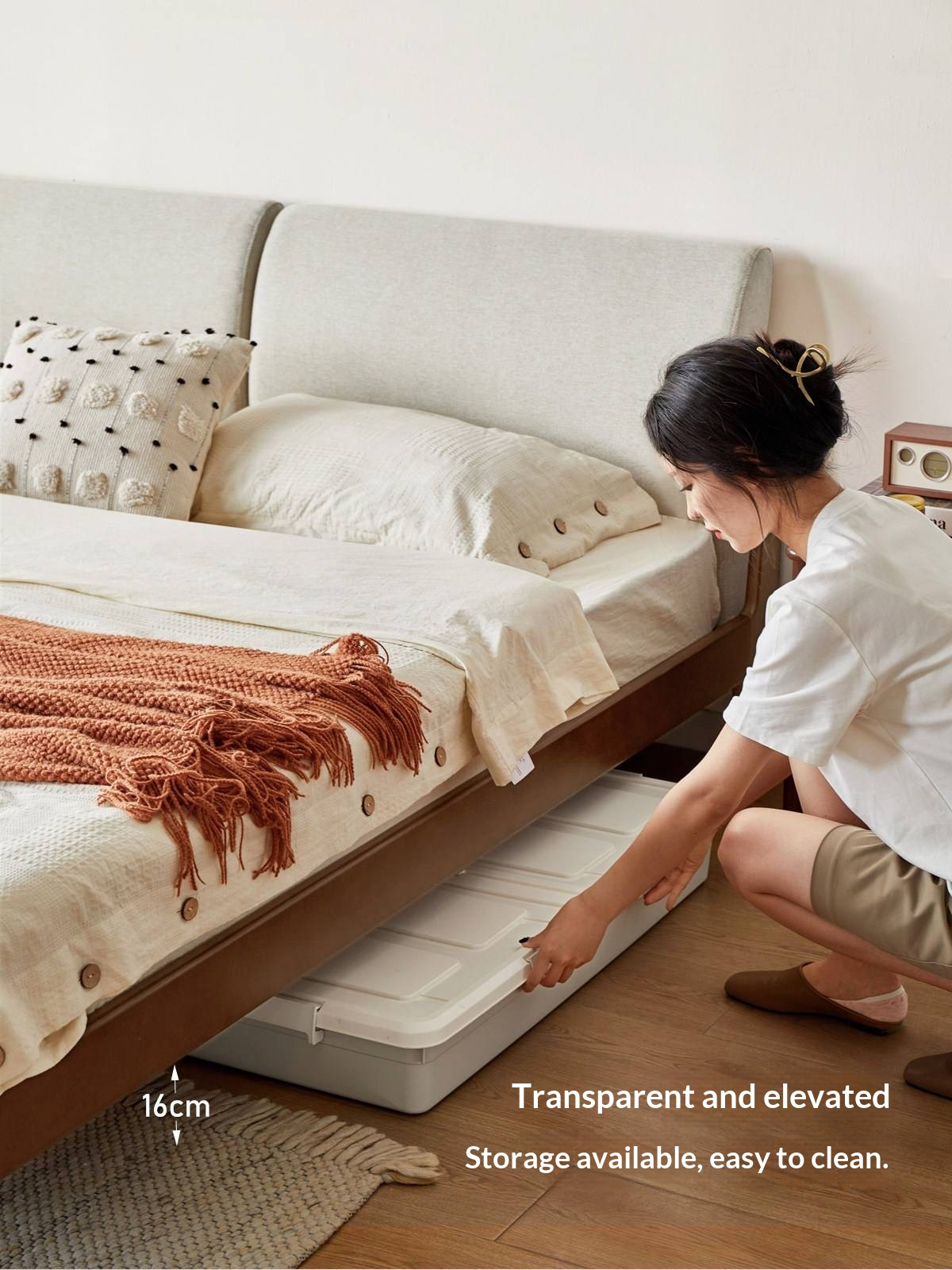 Beech Solid Wood Bed — Nordic Style, Modern Minimalist Design