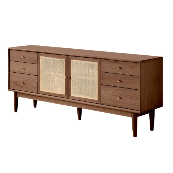 Oak Solid Wood Rattan Modern TV Cabinet.